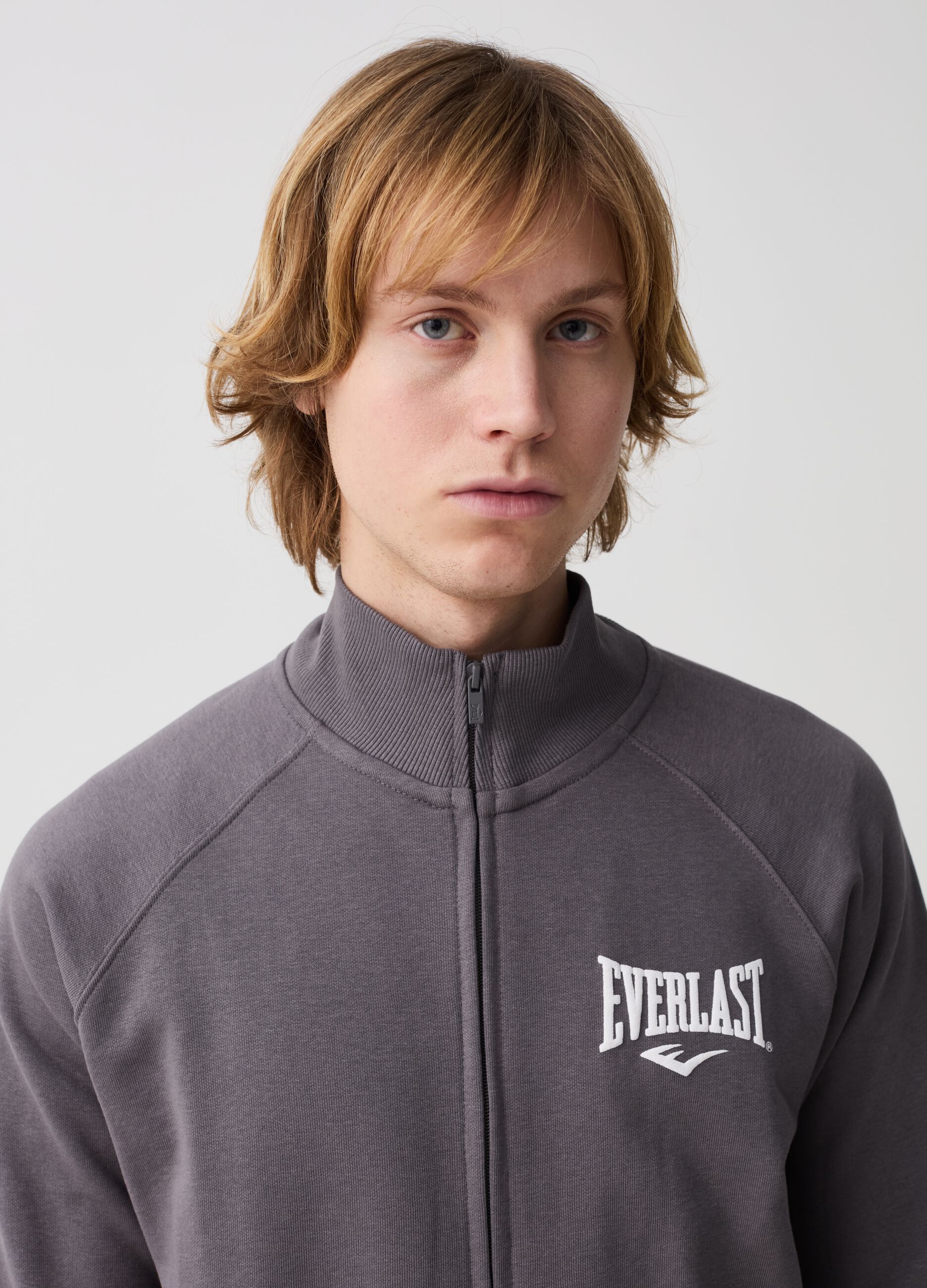 Full-zip sweatshirt with high neck and logo embroidery