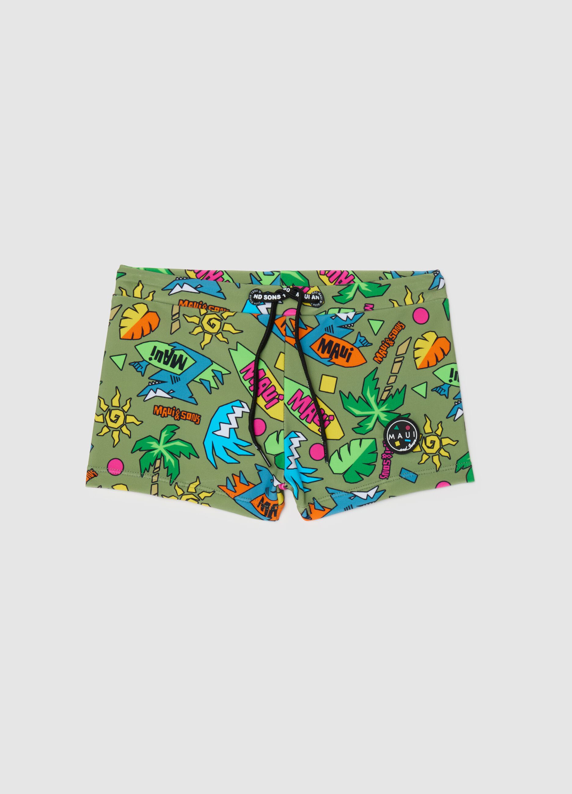 Costume mare da bambino in misto elasticizzato multicolor con fascia elastica