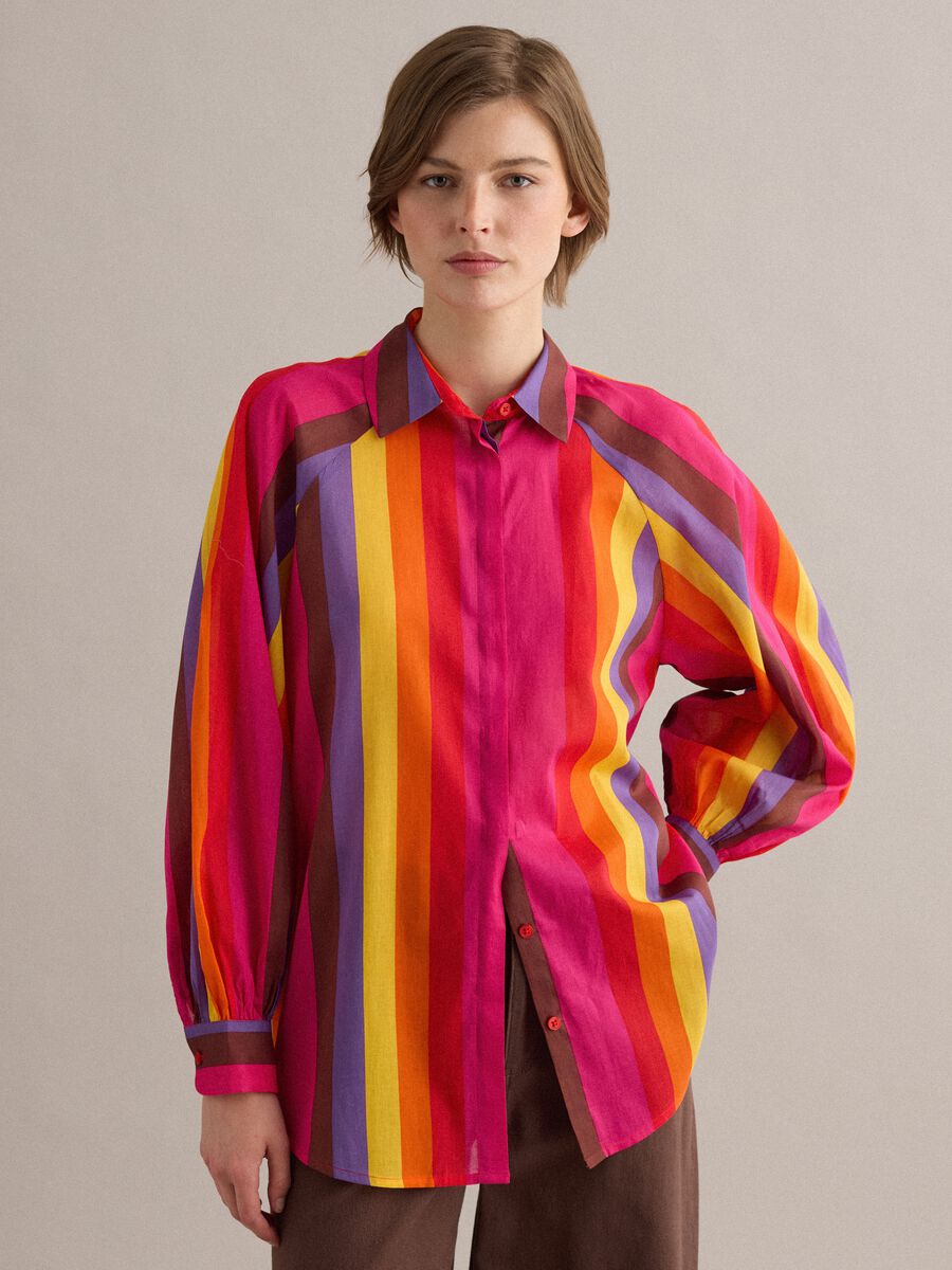 Multicolour pure cotton shirt with classic collar_0