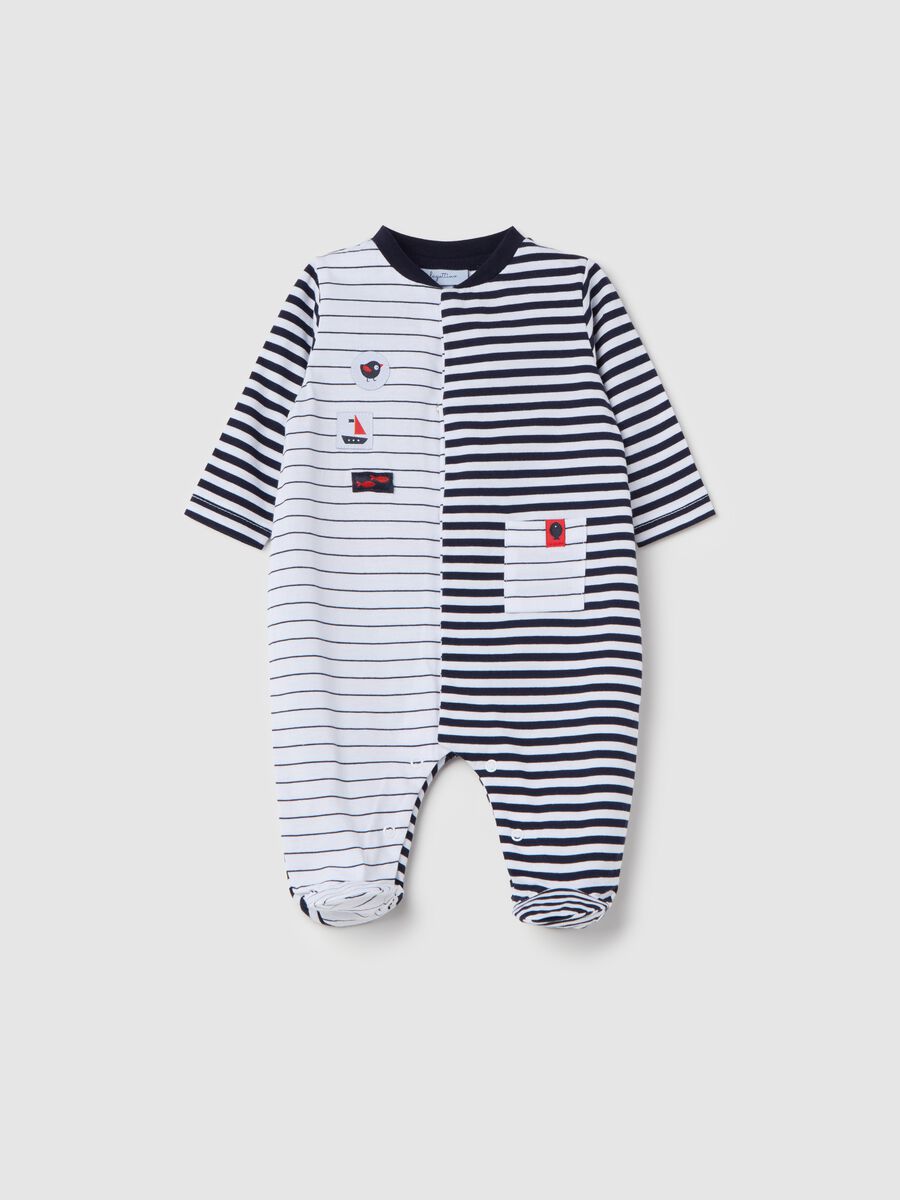 Onesie in striped cotton with feet_0