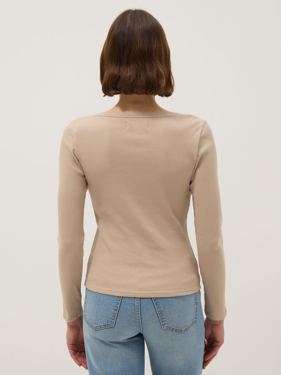 T-shirt a maniche lunghe in puro cotone beige regular fit_2