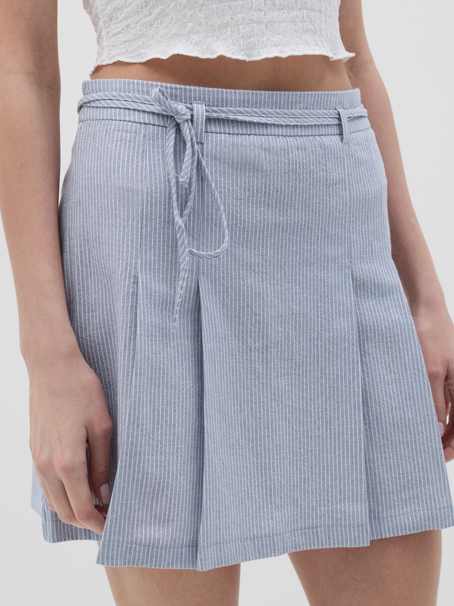 White and light blue miniskirt in striped cotton_2