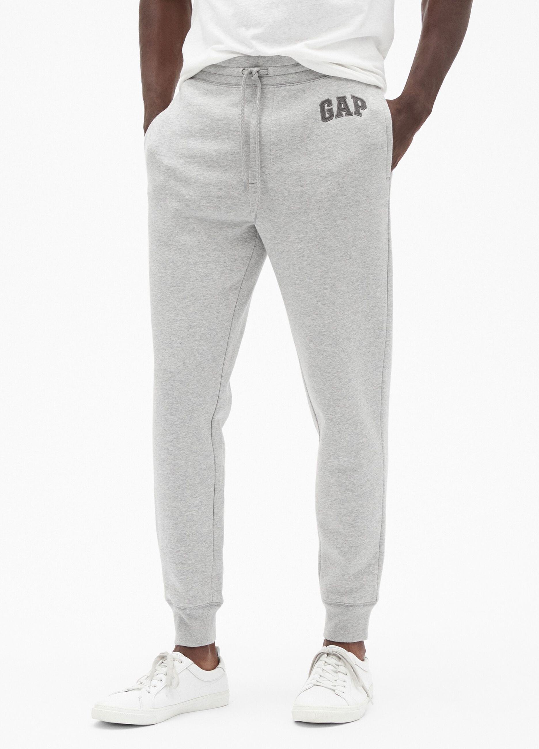Mélange fleece joggers with logo embroidery