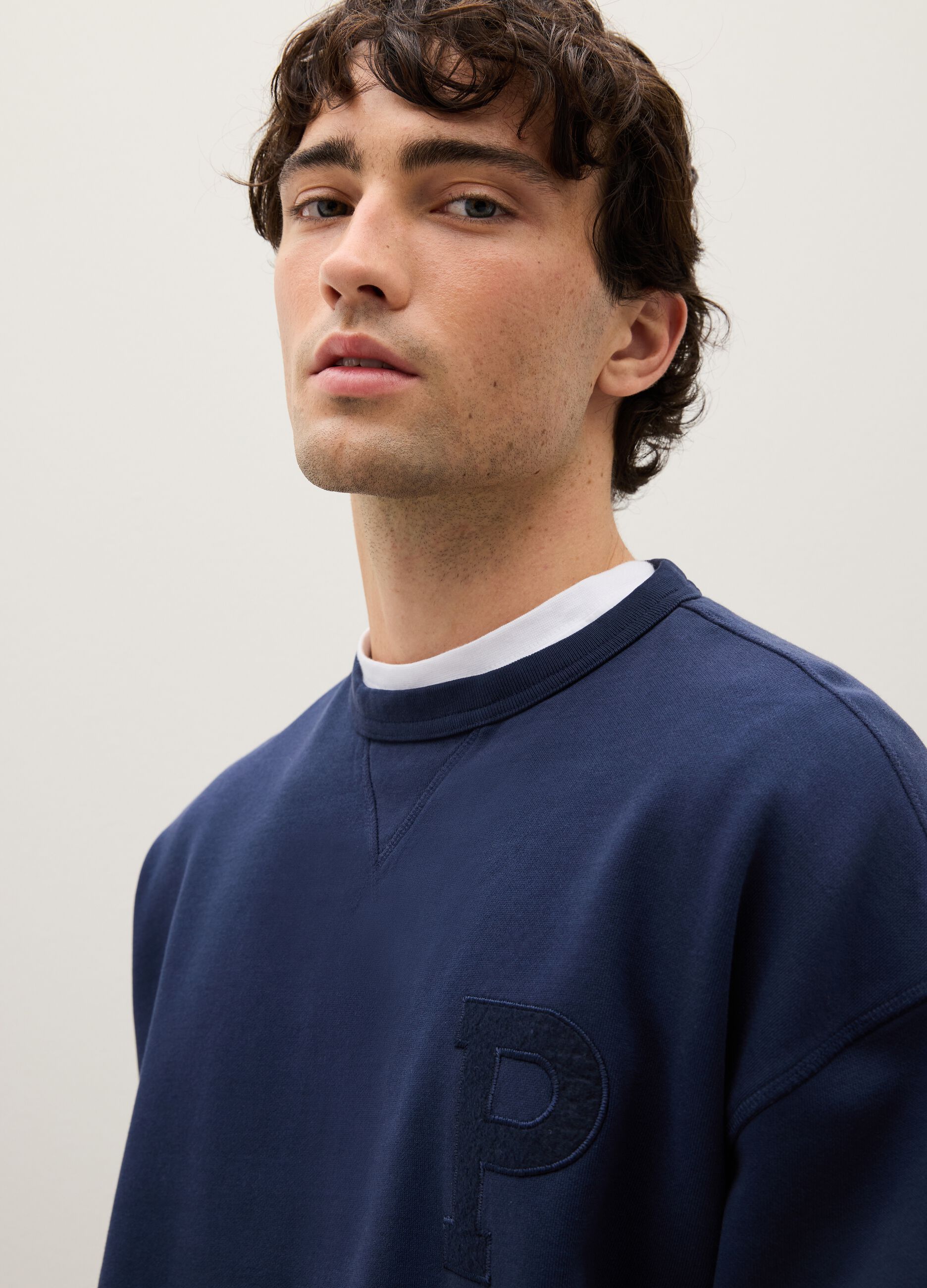Felpa in puro cotone blu regular fit