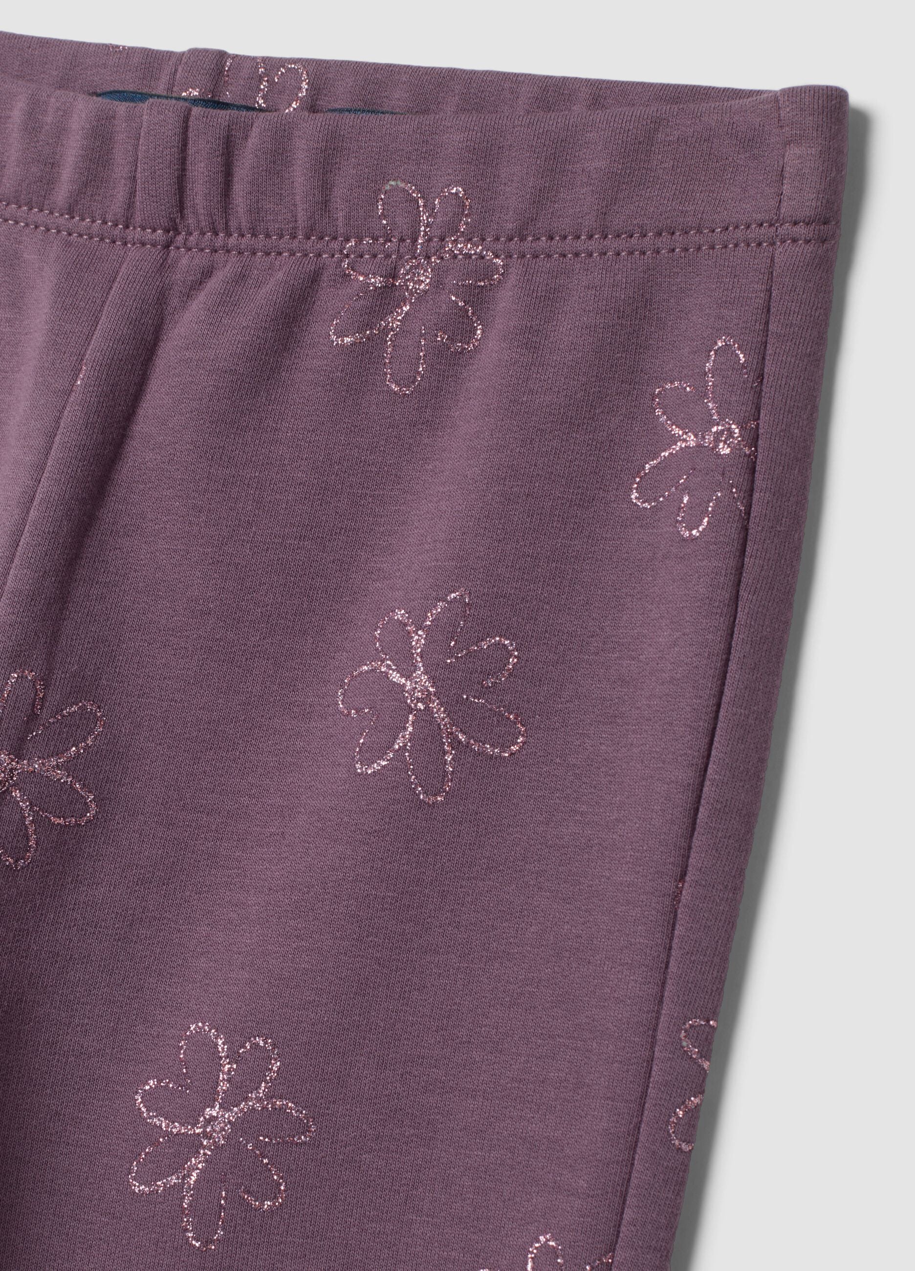 Leggings viola in cotone organico elasticizzato a fiori skinny fit