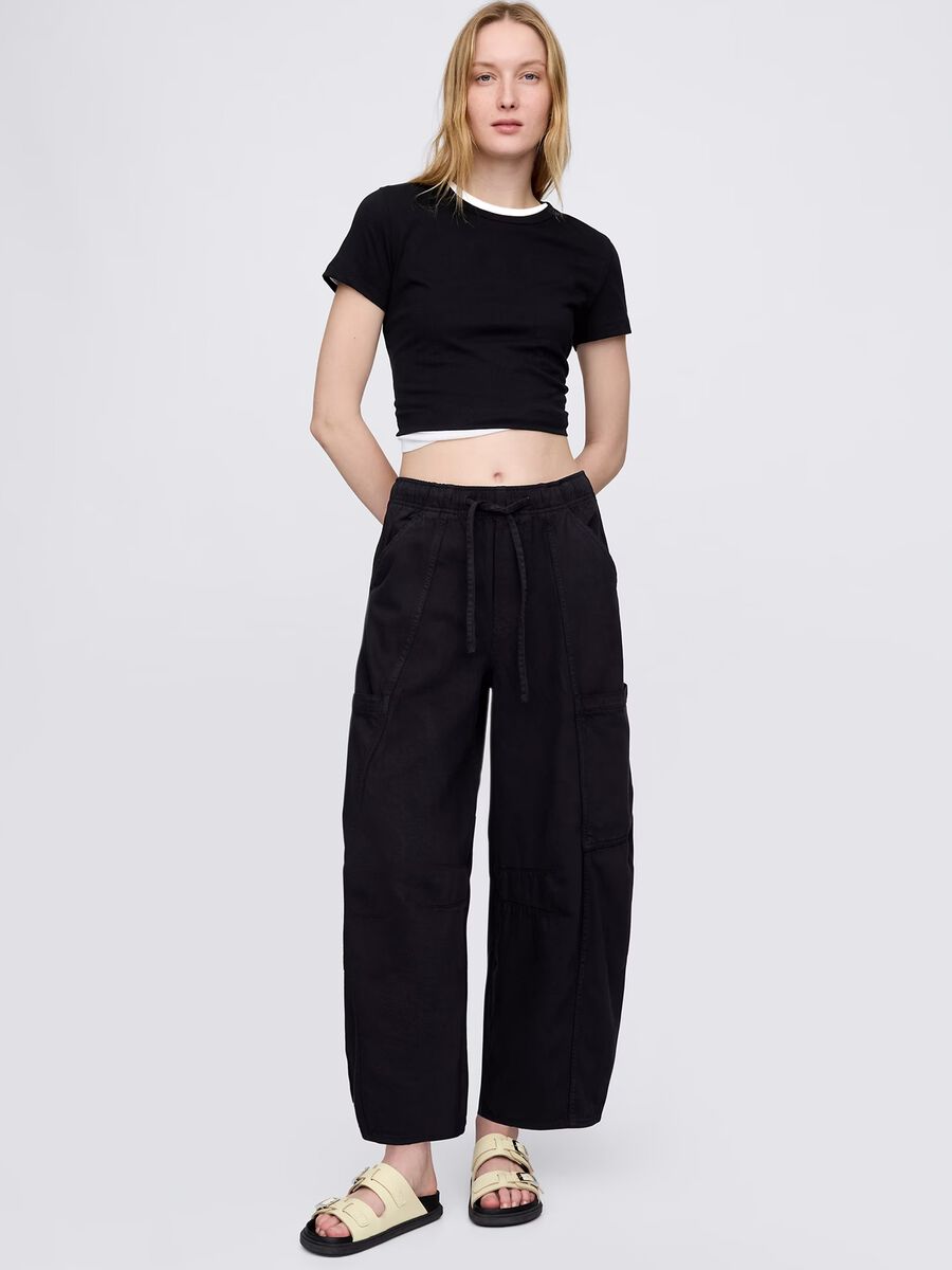 Pantaloni cargo neri in cotone e Lyocell_0