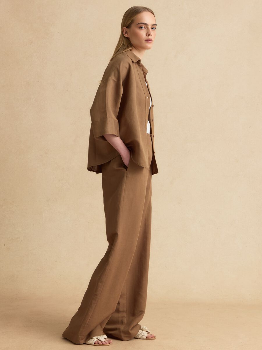 Brown linen and viscose-blend shirt_1