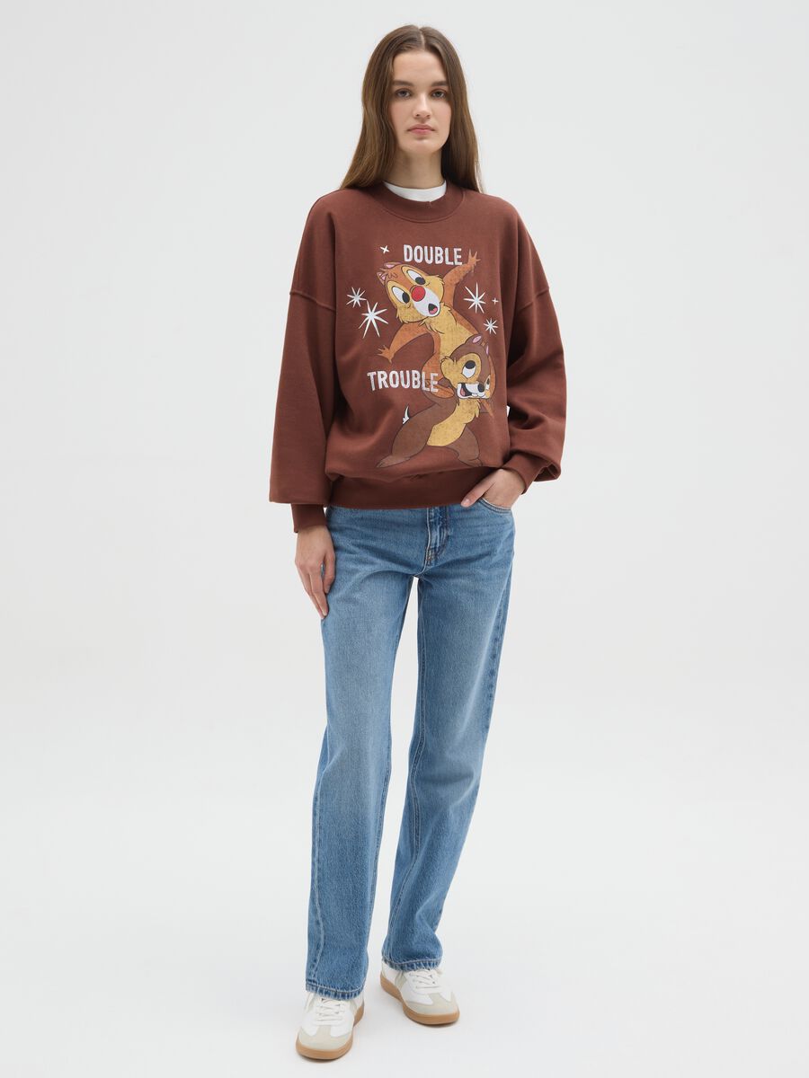 Felpa in misto cotone marrone regular fit con scollo rotondo_1