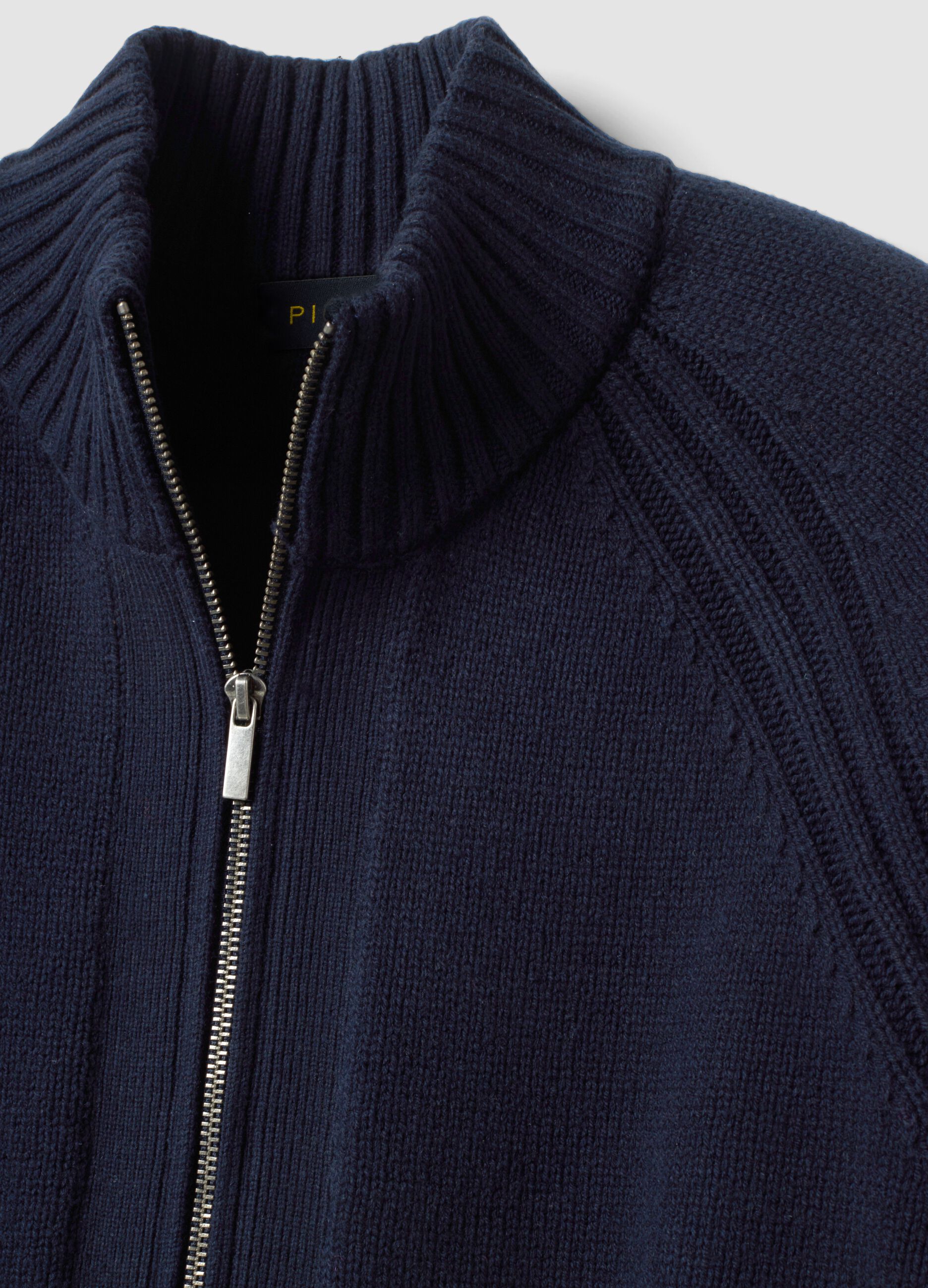 Cardigan blu con colletto in misto cotone