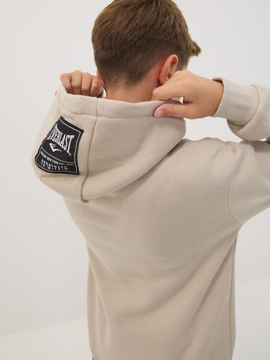 Felpa beige con cappuccio in misto cotone e logo per ragazzo_2