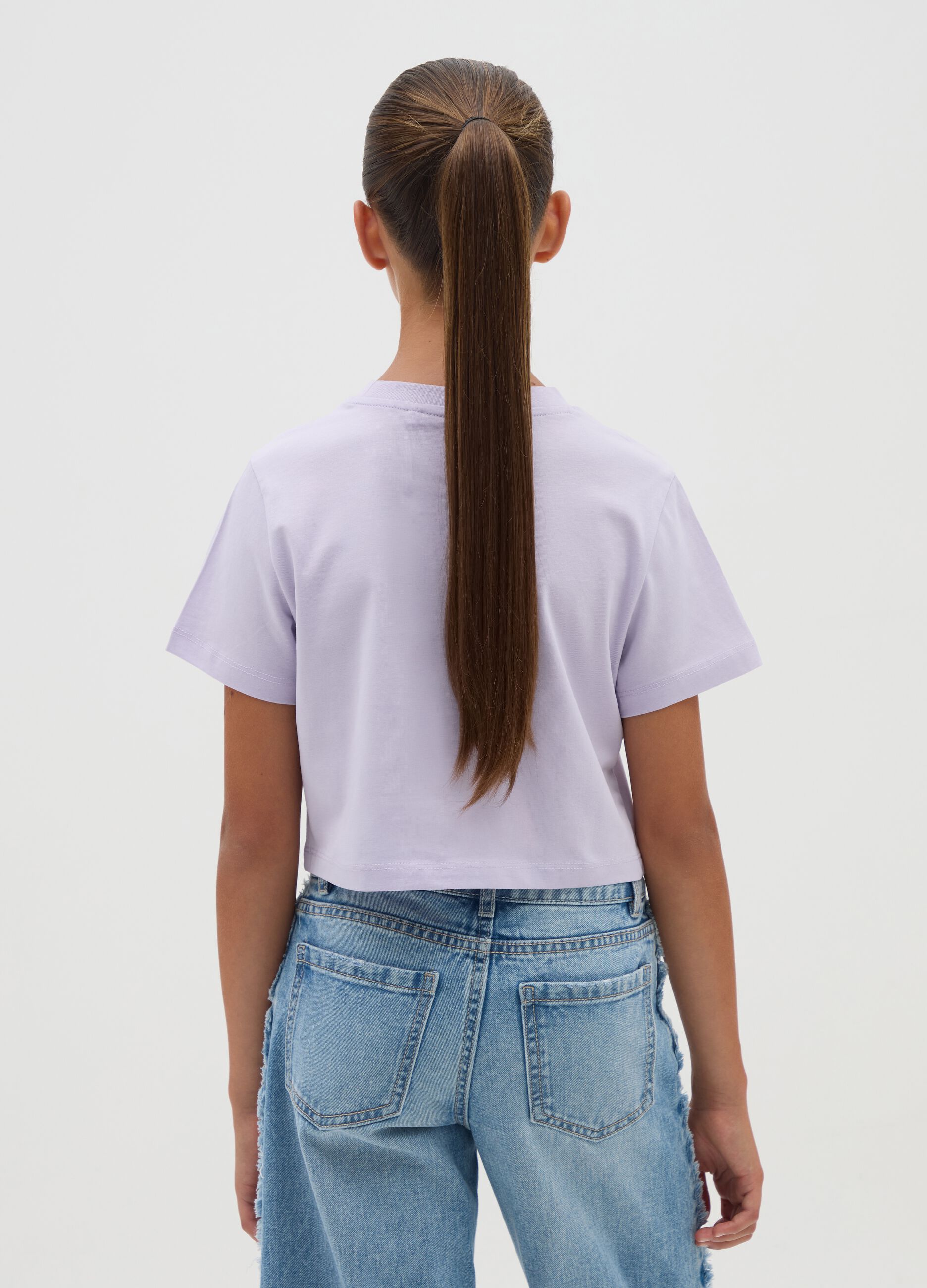 Girls' pure cotton purple crop T-shirt
