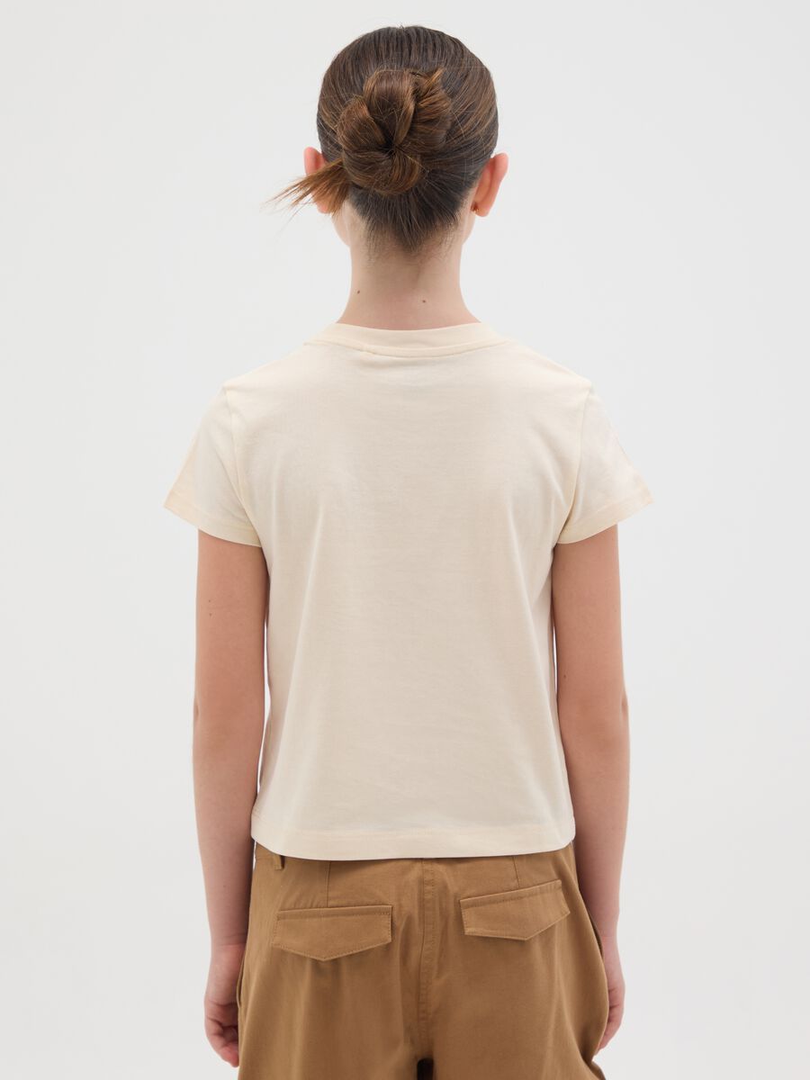 T-shirt da ragazza in puro cotone beige regular fit con scritta_1