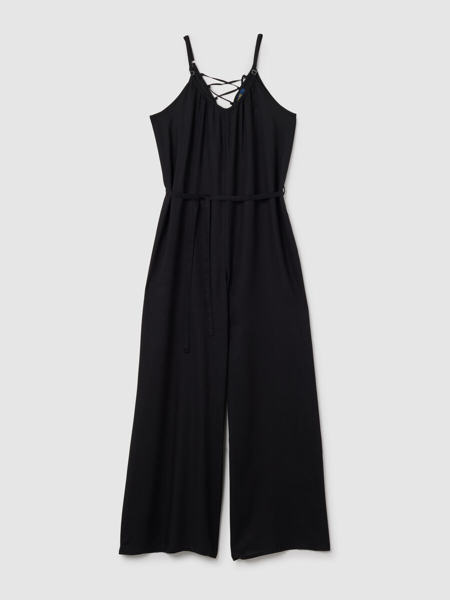 Women's jumpsuit in pure black viscose wide fit_0