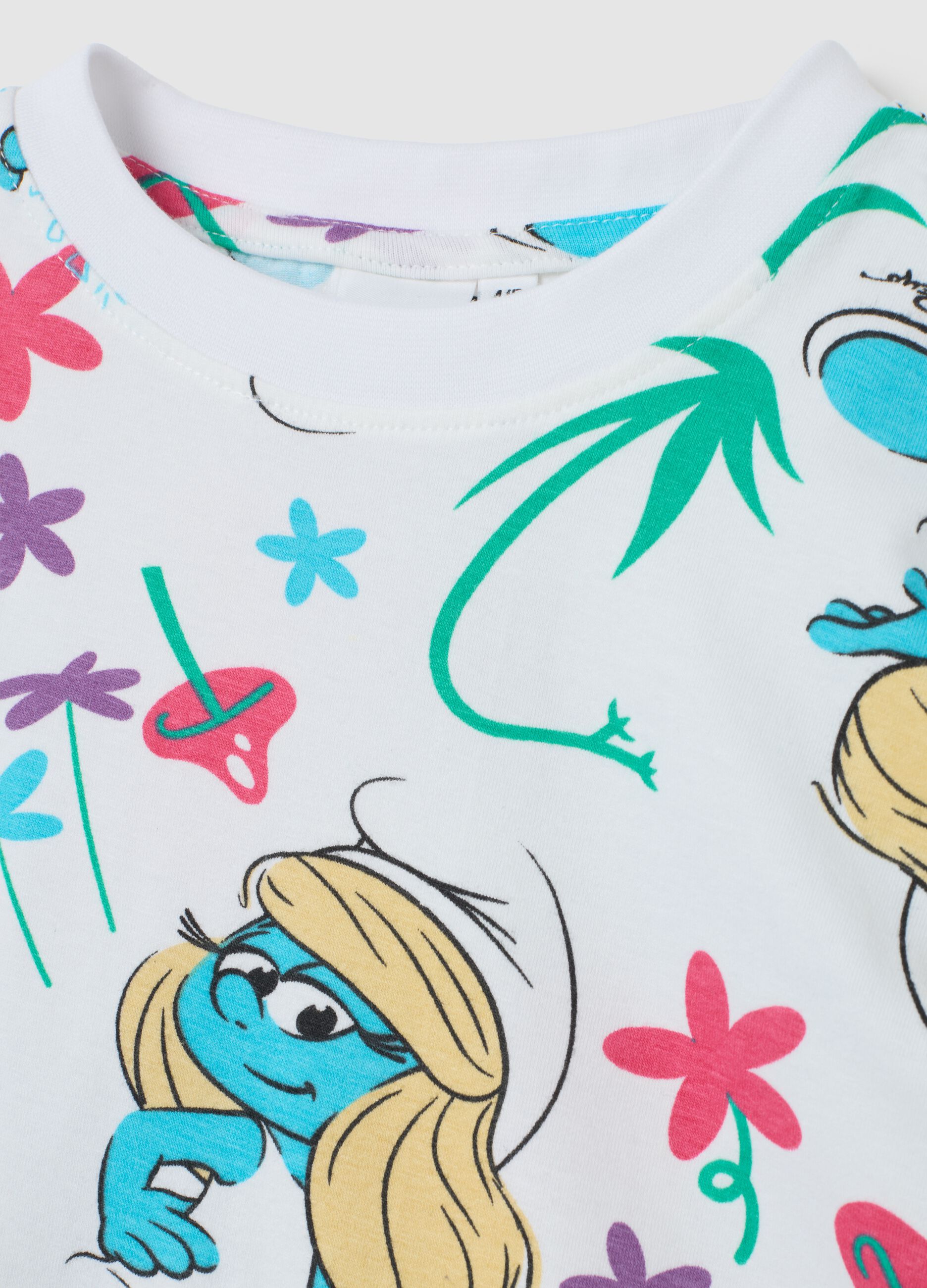 T-shirt da bambina in cotone multicolor regular fit con stampa Puffi