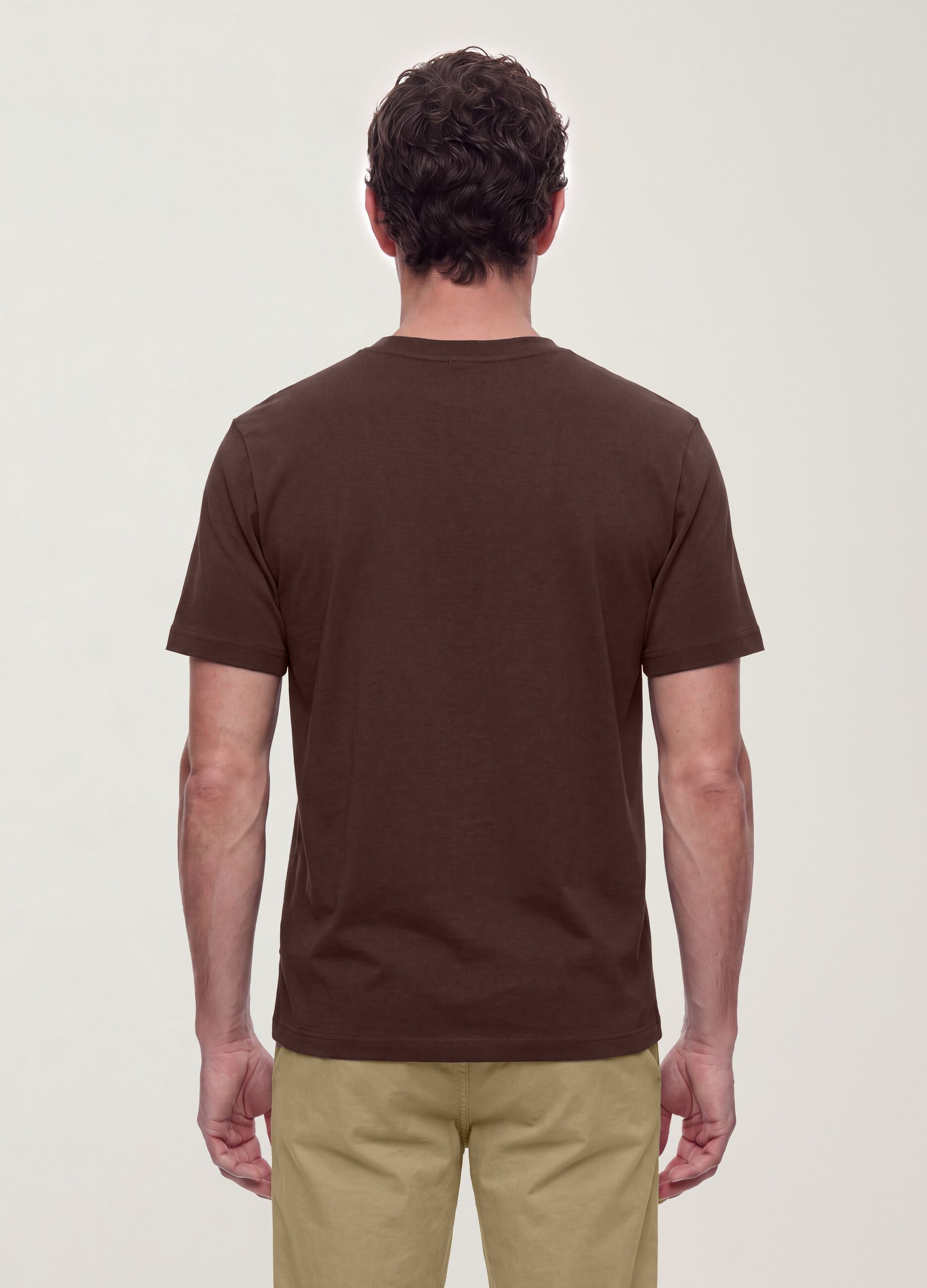 Brown pure cotton regular-fit short-sleeve T-shirt