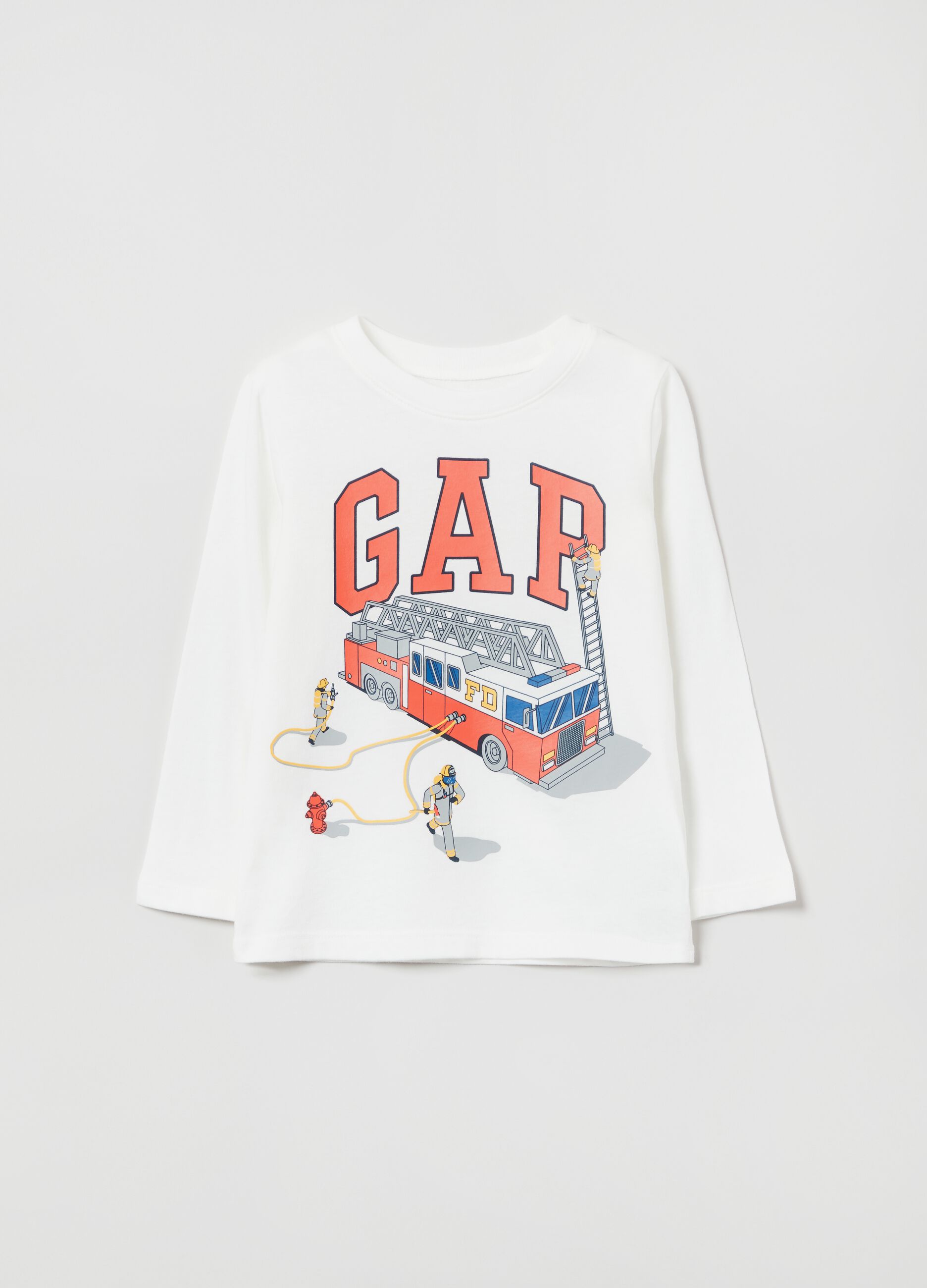 Crew neck T-shirt with logo and firemen print
