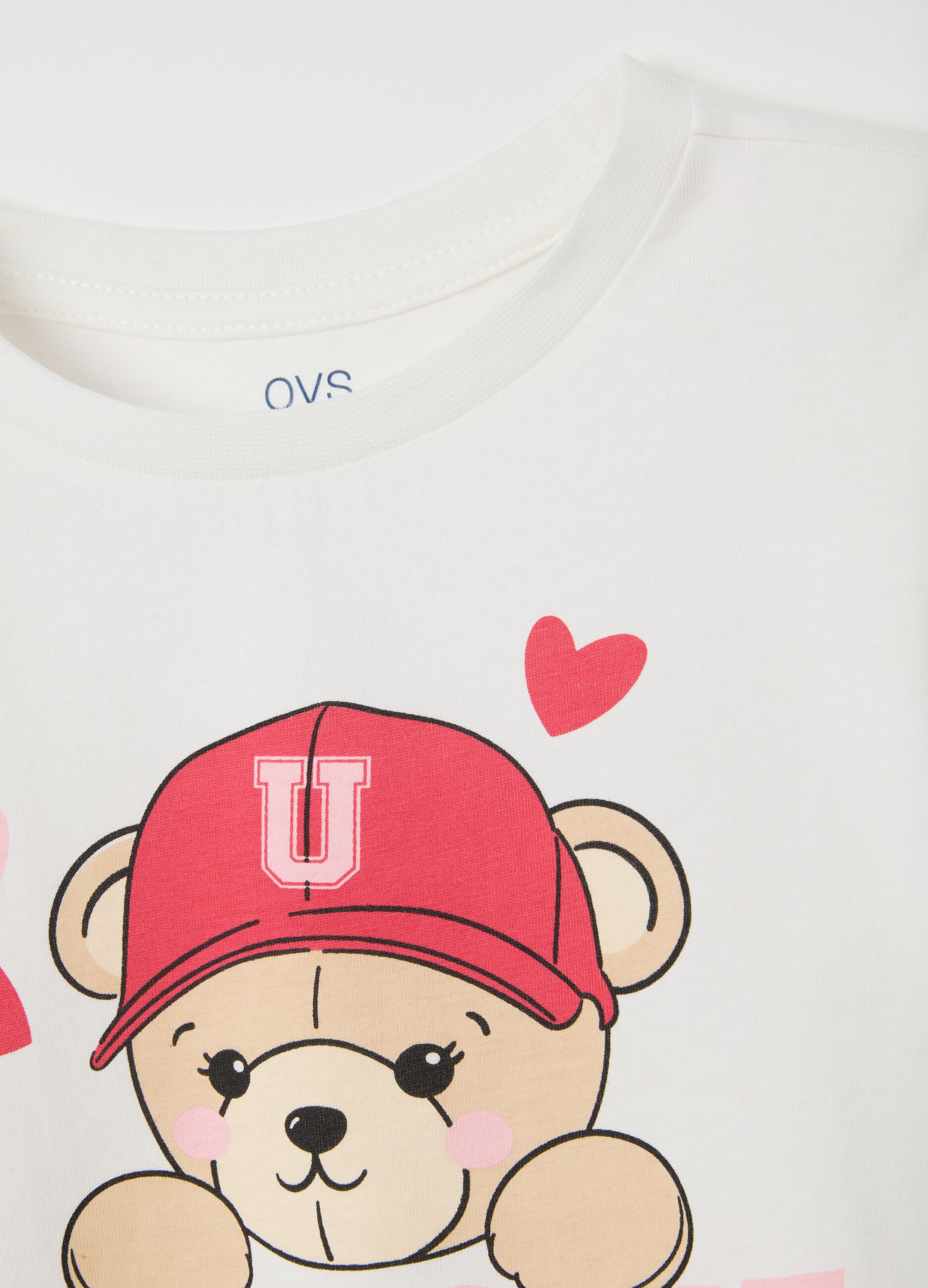 Girls' white long-sleeve top in pure cotton, regular fit with print