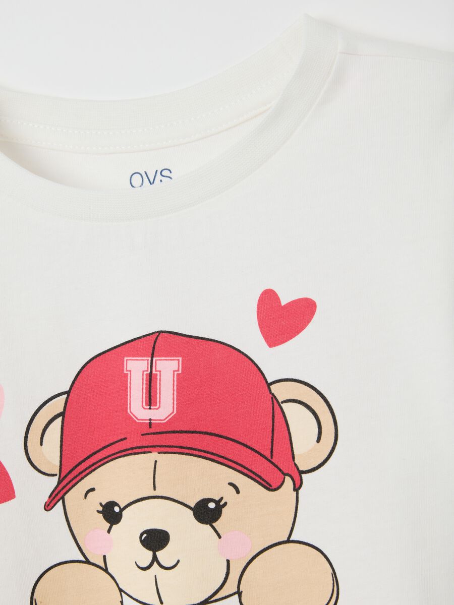 Girls' white long-sleeve top in pure cotton, regular fit with print_3