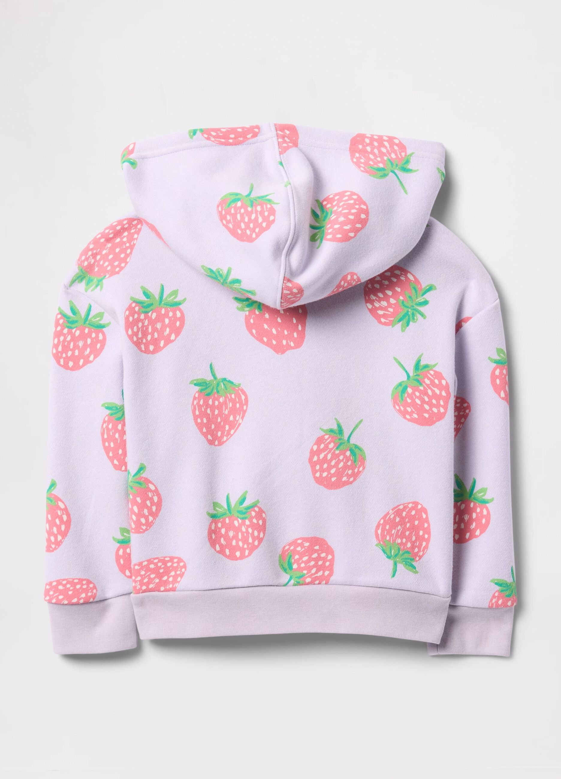 Purple full-zip sweatshirt with hood, strawberries print and logo embroidery