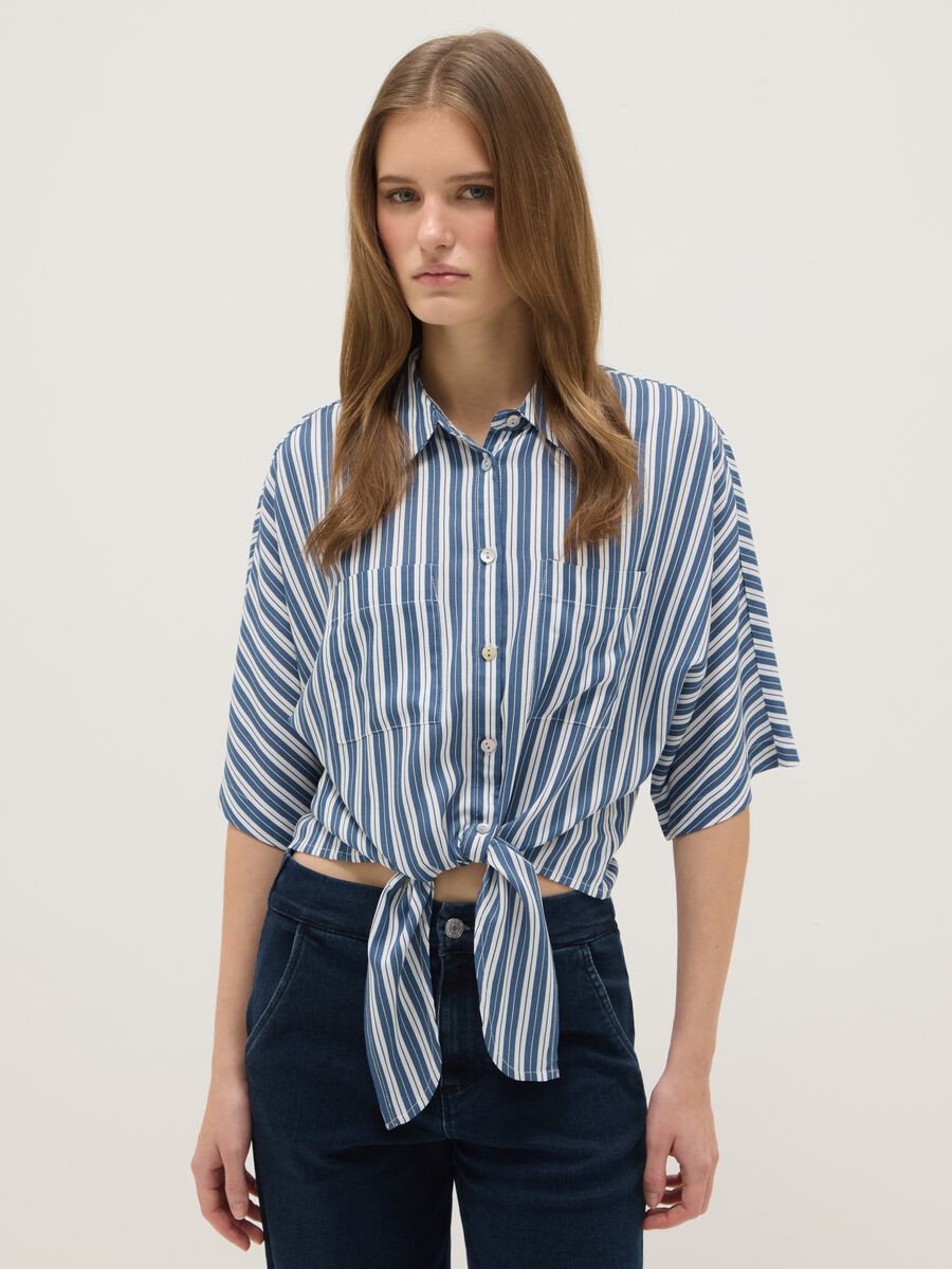 Camicia in pura viscosa a righe multicolor regular fit_0