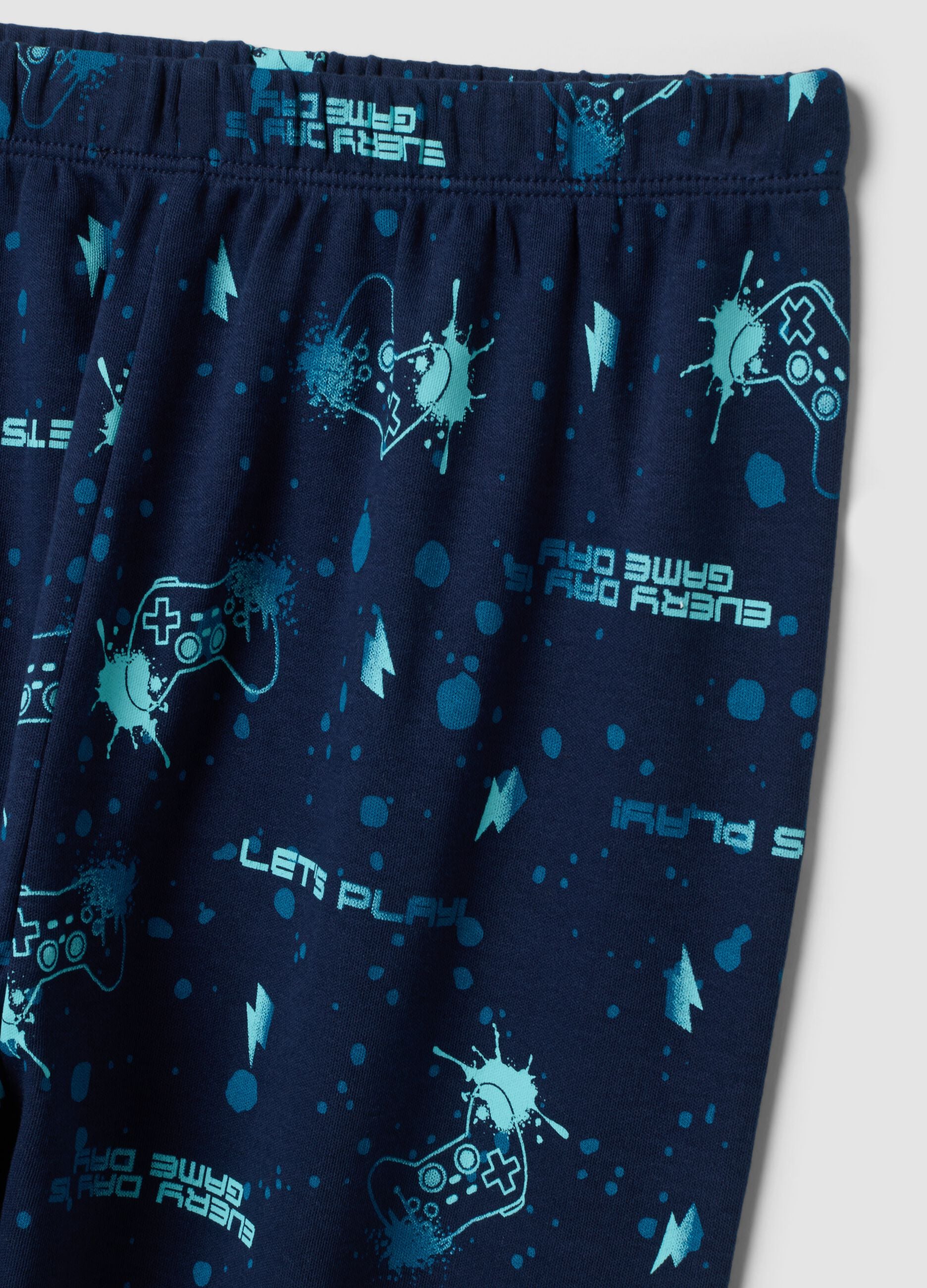 Pigiama blu navy in puro cotone organico con girocollo