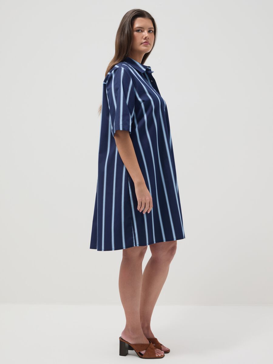 Blue striped pure cotton shirt dress_2