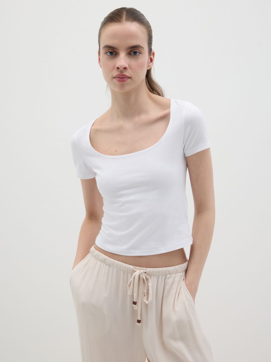 Women’s slim-fit T-shirt in white stretch cotton_0