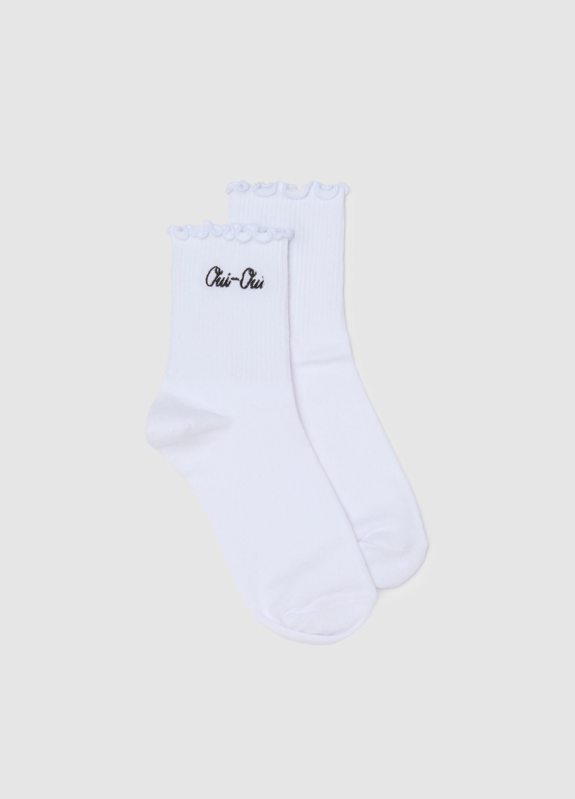 White Cotton Blend Embroidered Socks