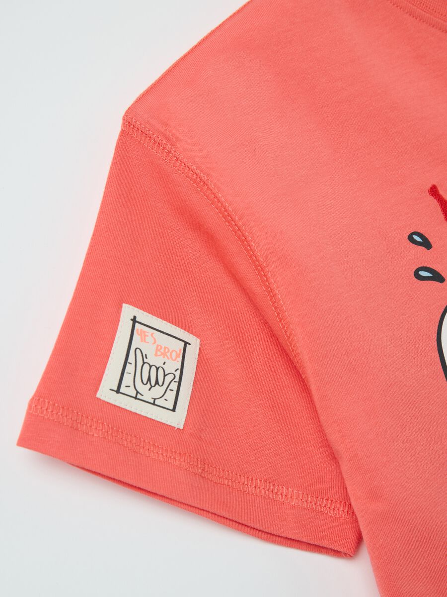 Pink T-shirt in cotton with sun surfer print and embroidery_3