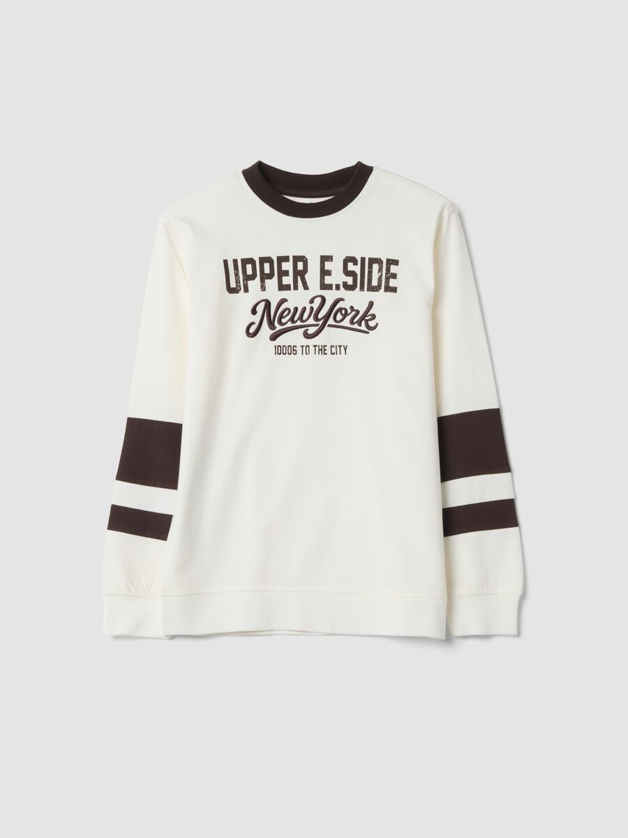 T-shirt bianca in puro cotone con stampa college relaxed fit_0