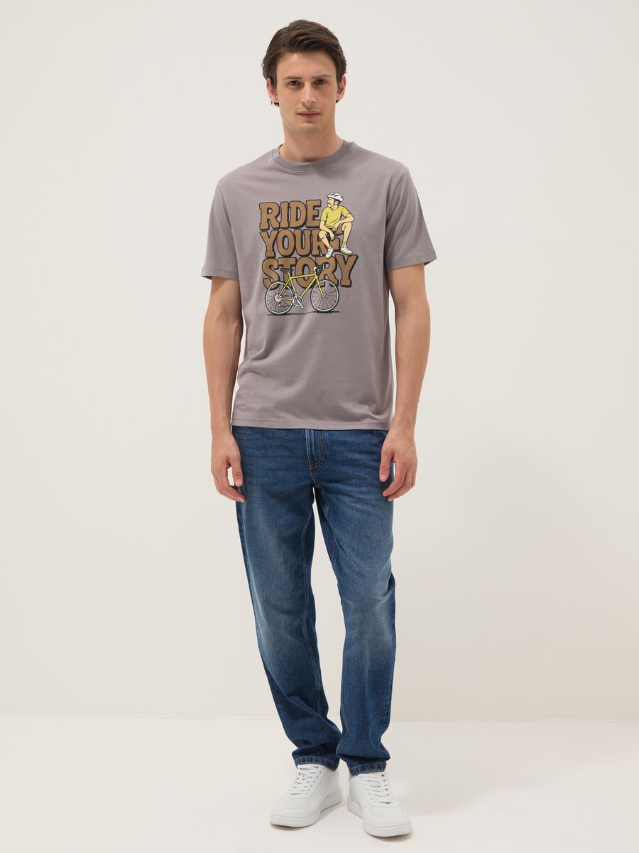 Grey pure cotton T-shirt with front print, regular fit_1