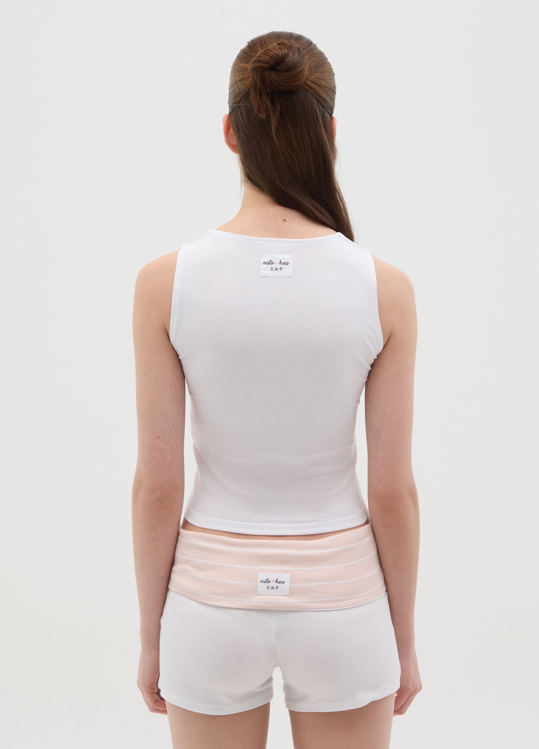 White fitted women's tank top in stretch cotton