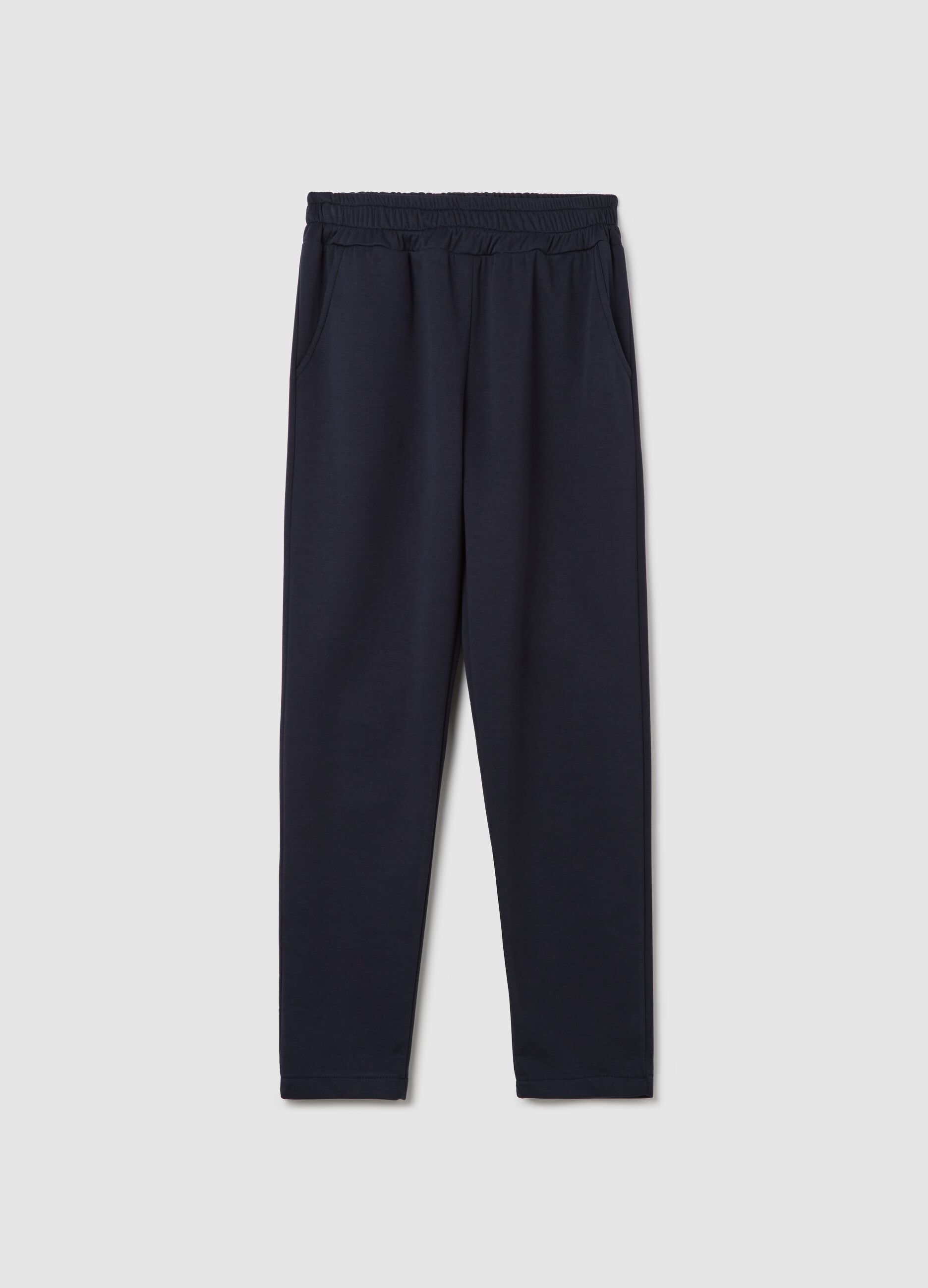 Blue cropped-fit trousers in stretch viscose blend