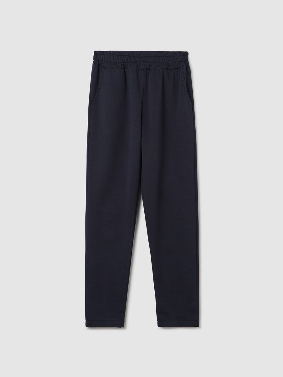 Blue cropped-fit trousers in stretch viscose blend_4