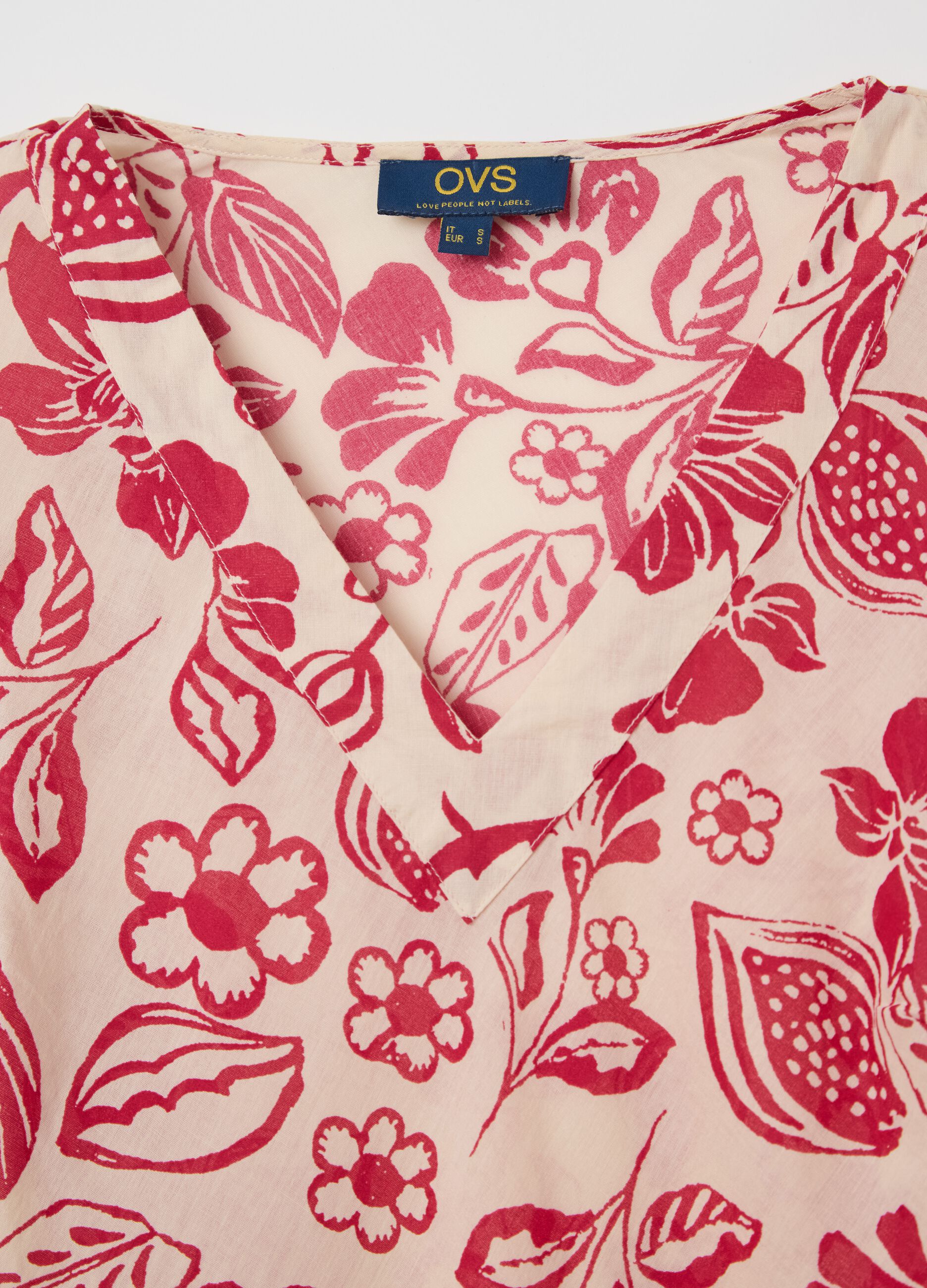 Women’s short dress in 100% multicoloured cotton with floral print