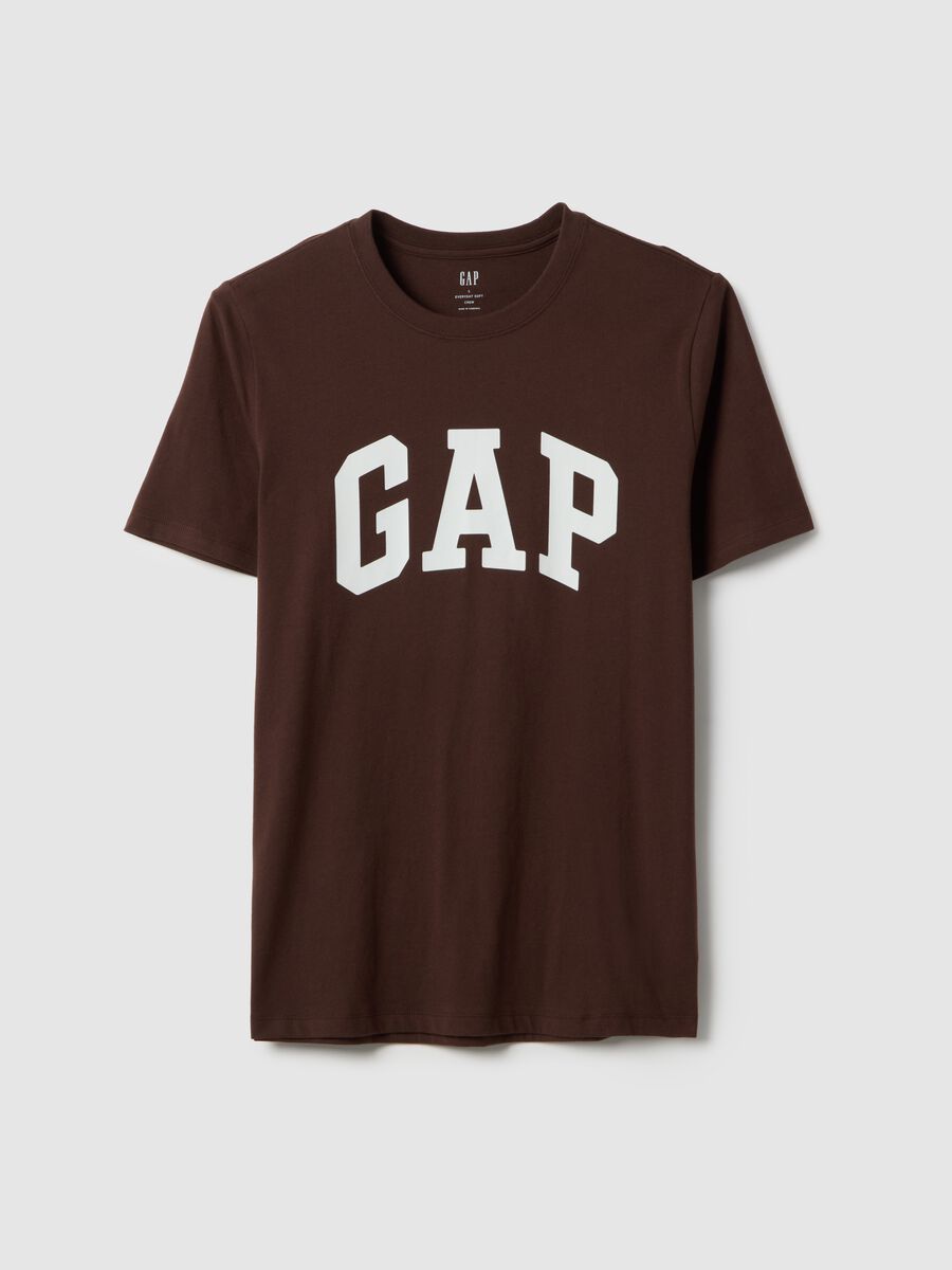 T-shirt marrone a maniche corte in puro cotone regular fit con logo_0