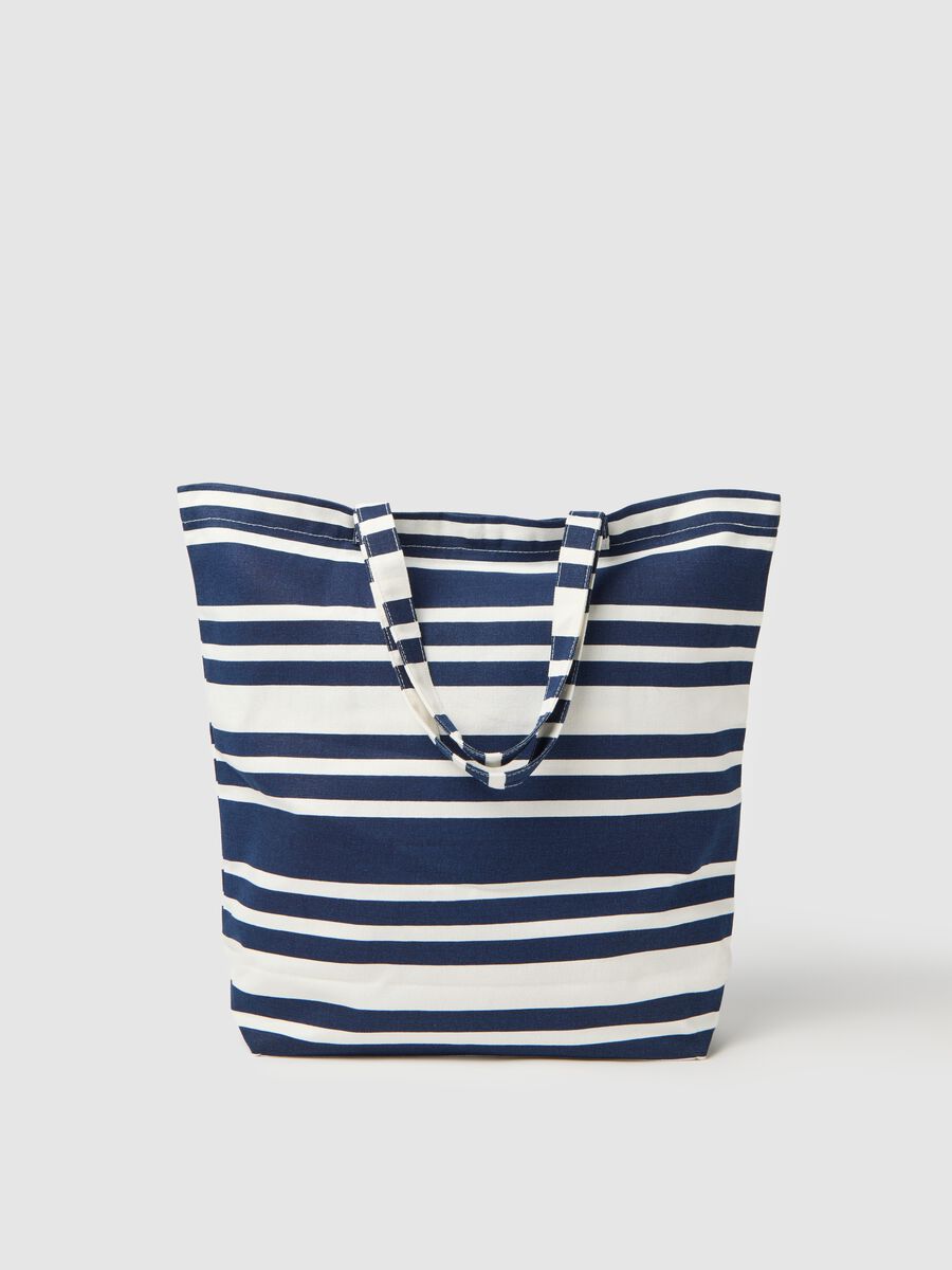 Blue and white striped cotton beach bag_0