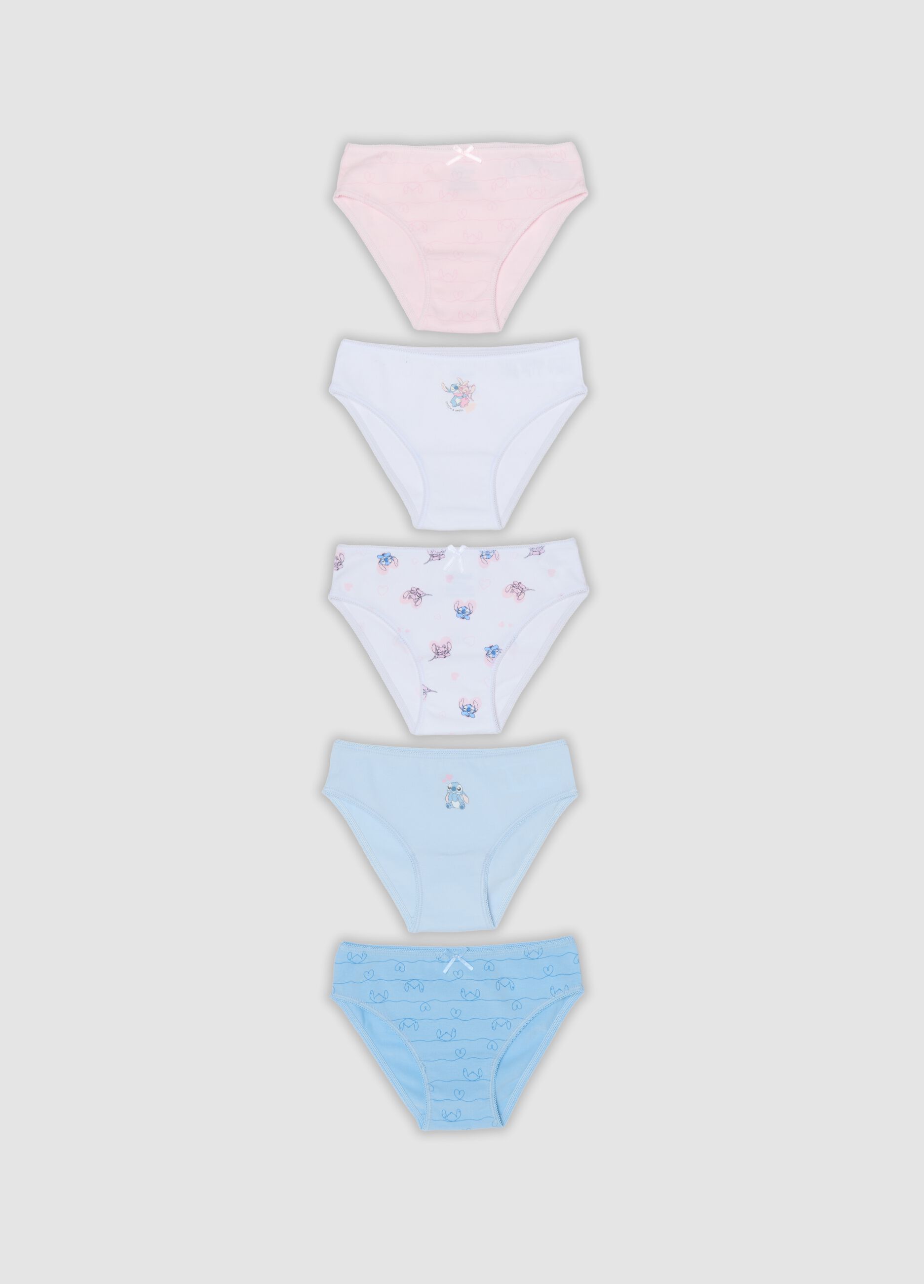 5-pack of multicolour organic stretch cotton briefs with Stitch print