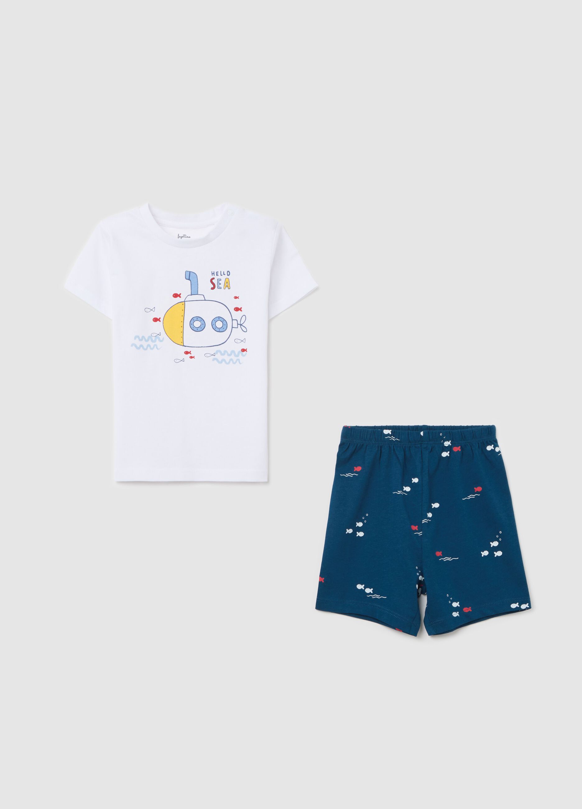White and blue pyjamas in organic cotton with print