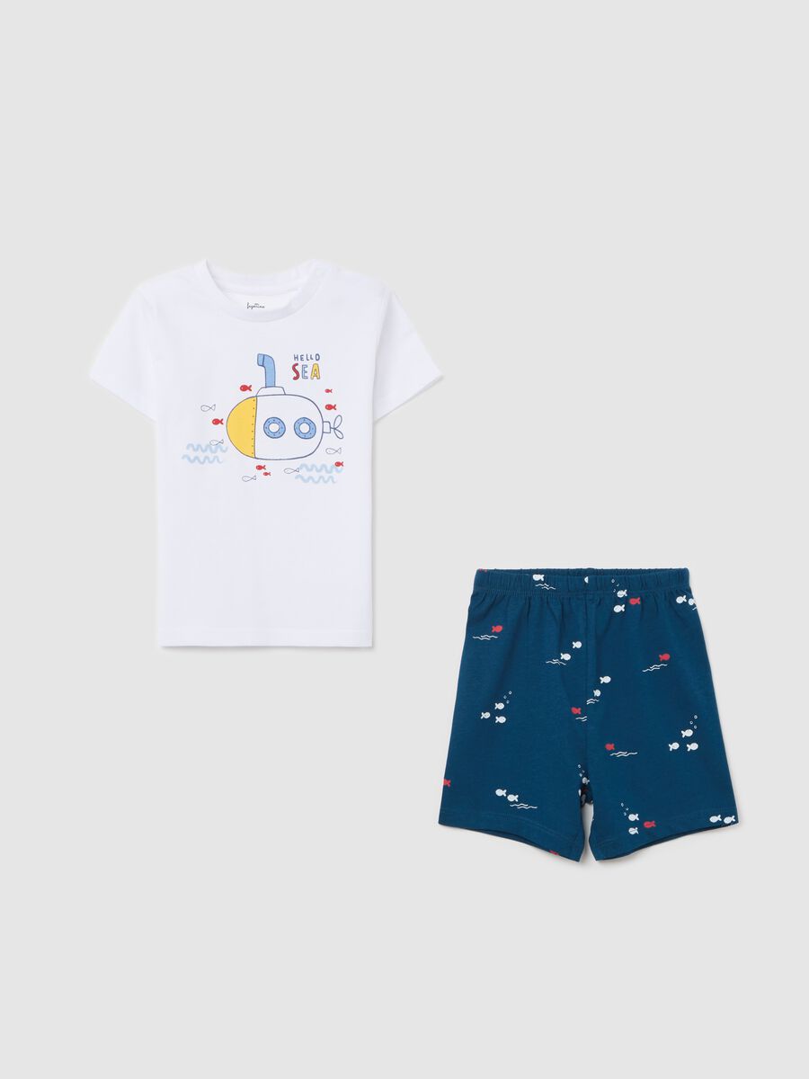 White and blue pyjamas in organic cotton with print_0