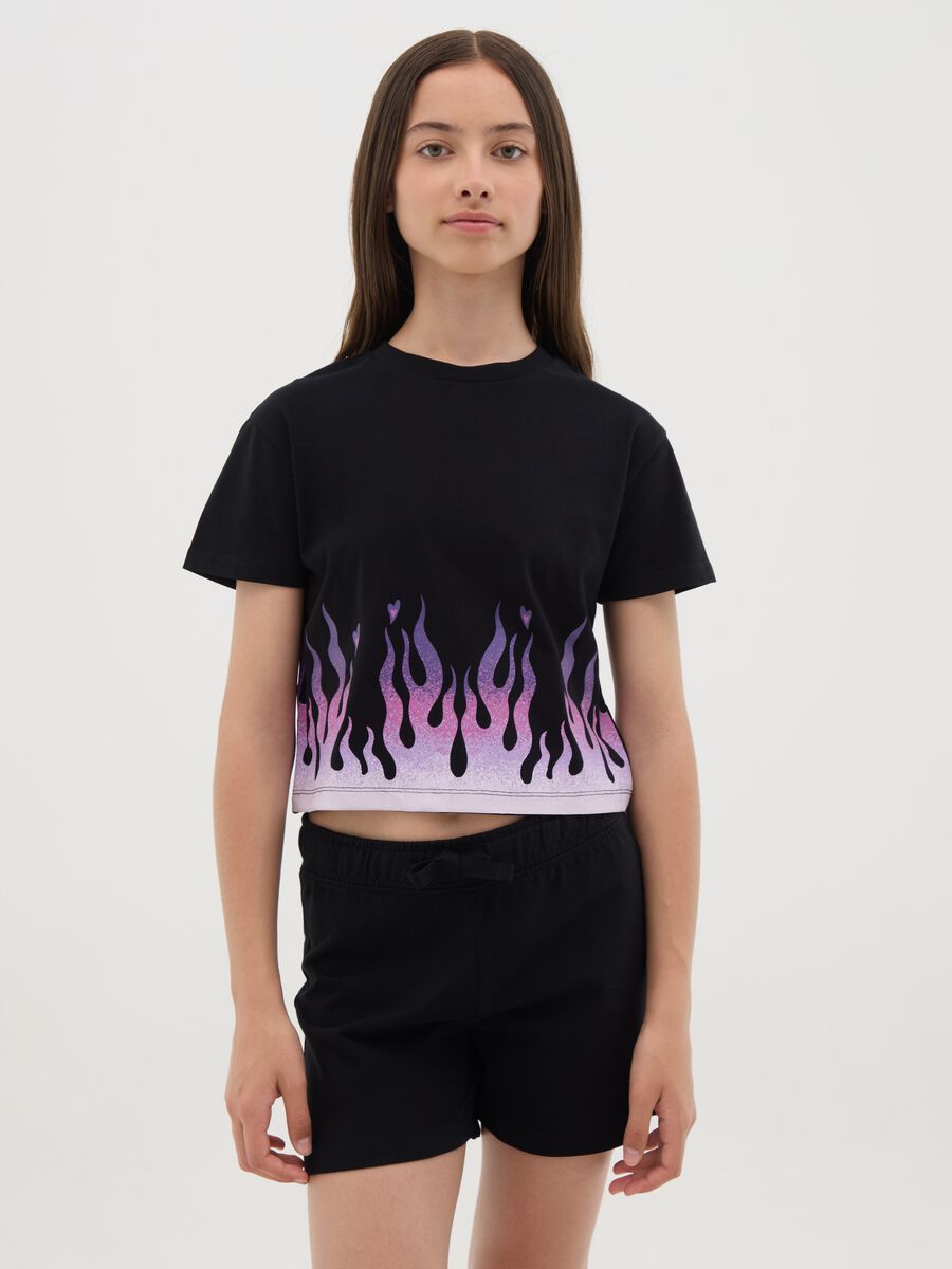 Crop T-shirt with flames print_0