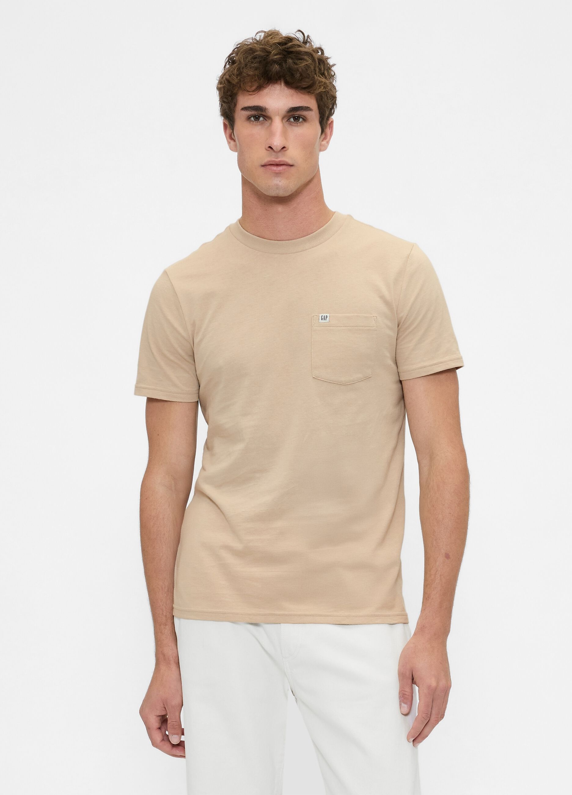 Beige Cotton Short Sleeve T-shirt