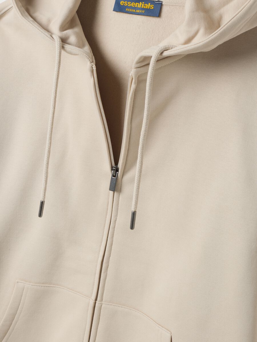 Felpa beige in misto cotone con girocollo e cappuccio_1