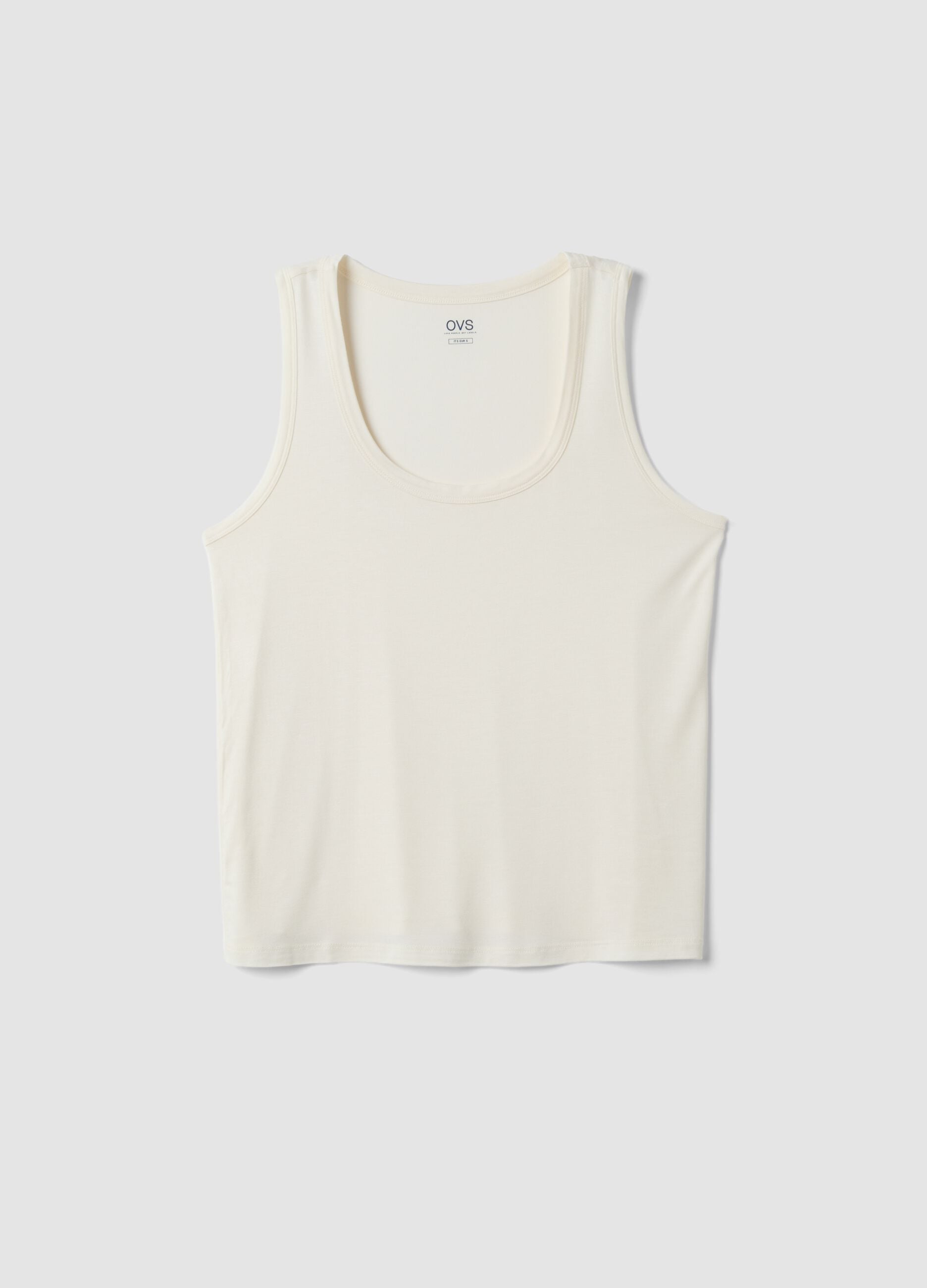 White stretch viscose tank top, regular fit