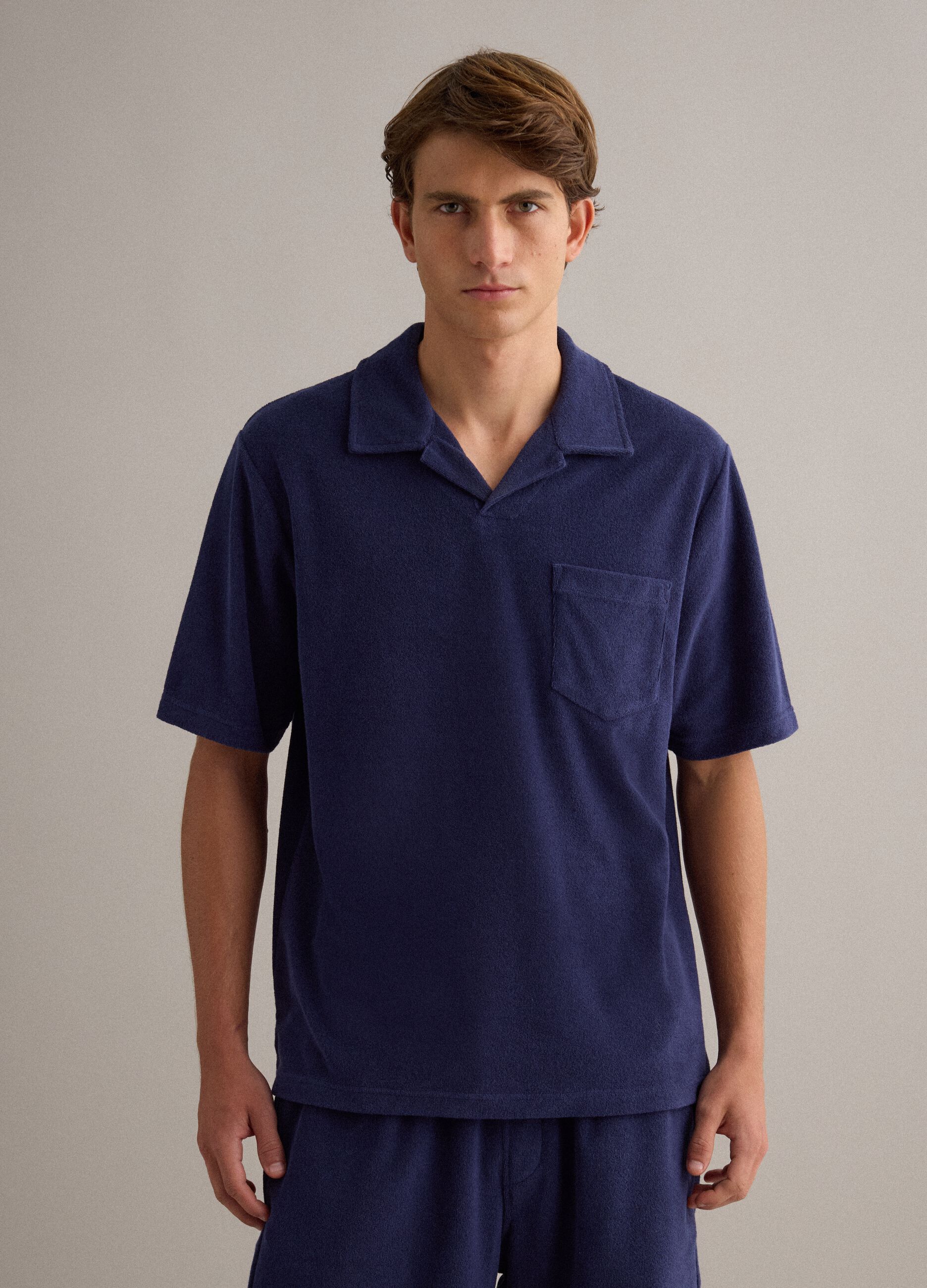 Blue cotton-blend short-sleeve polo shirt, regular fit