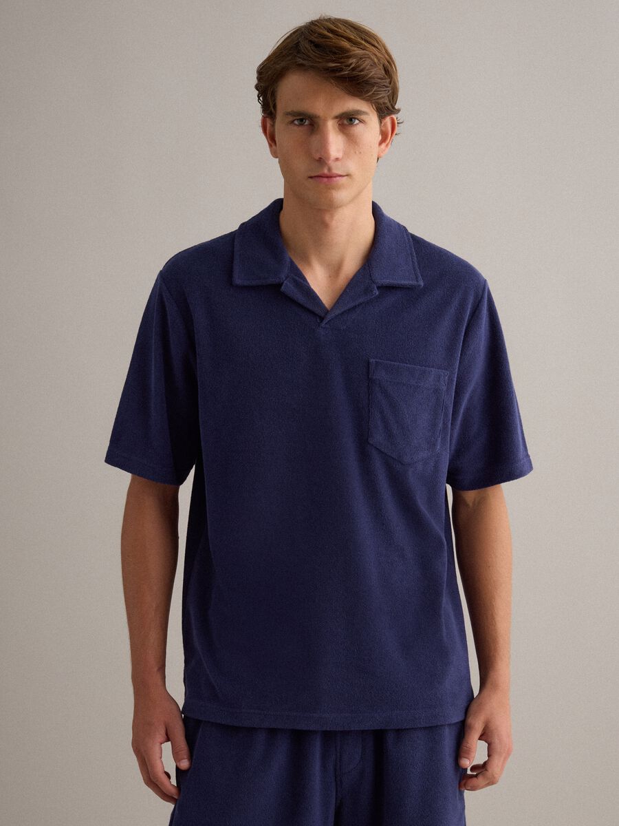 Blue cotton-blend short-sleeve polo shirt, regular fit_1