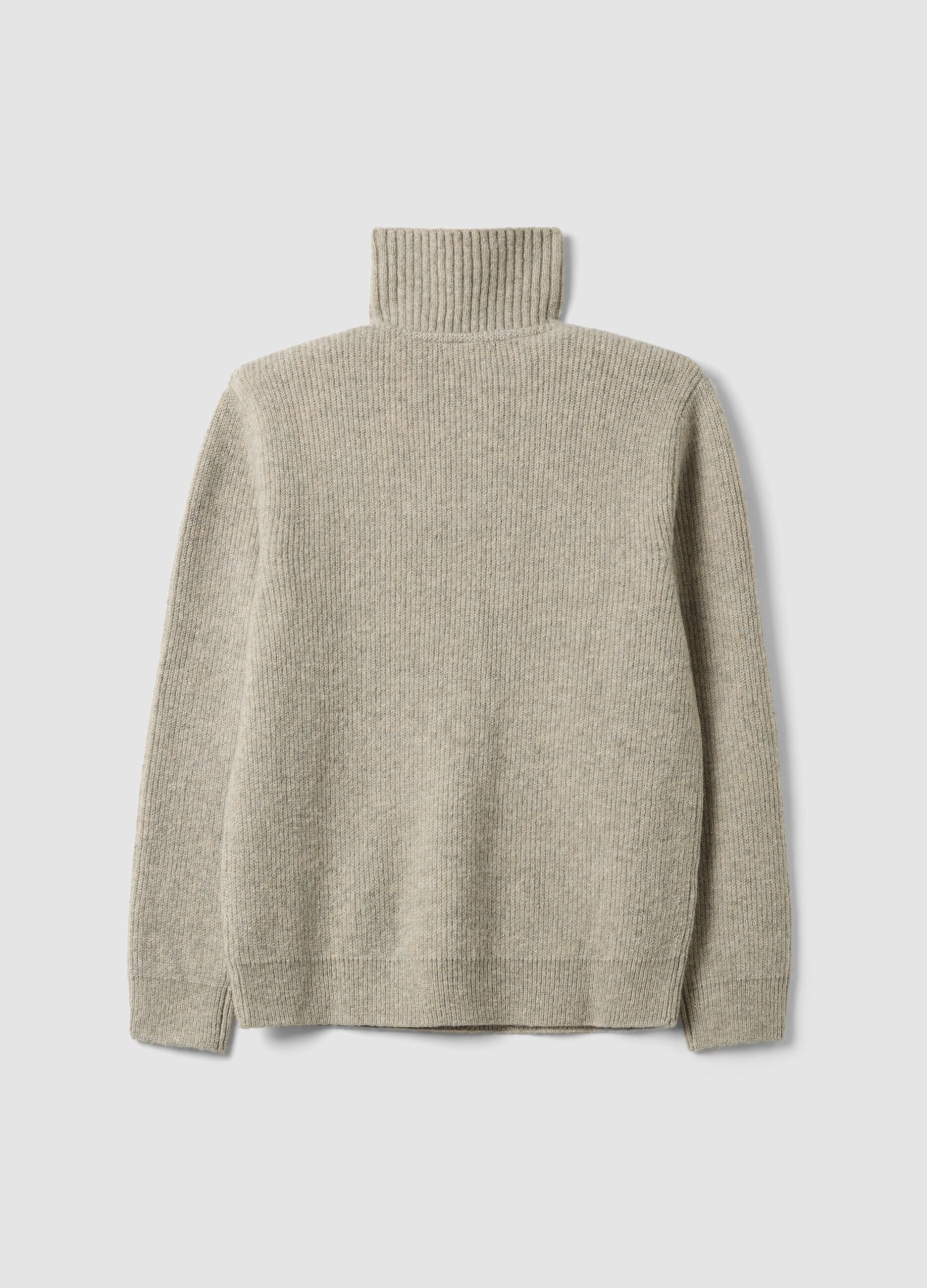 Beige regular-fit stretch wool half-zip jumper