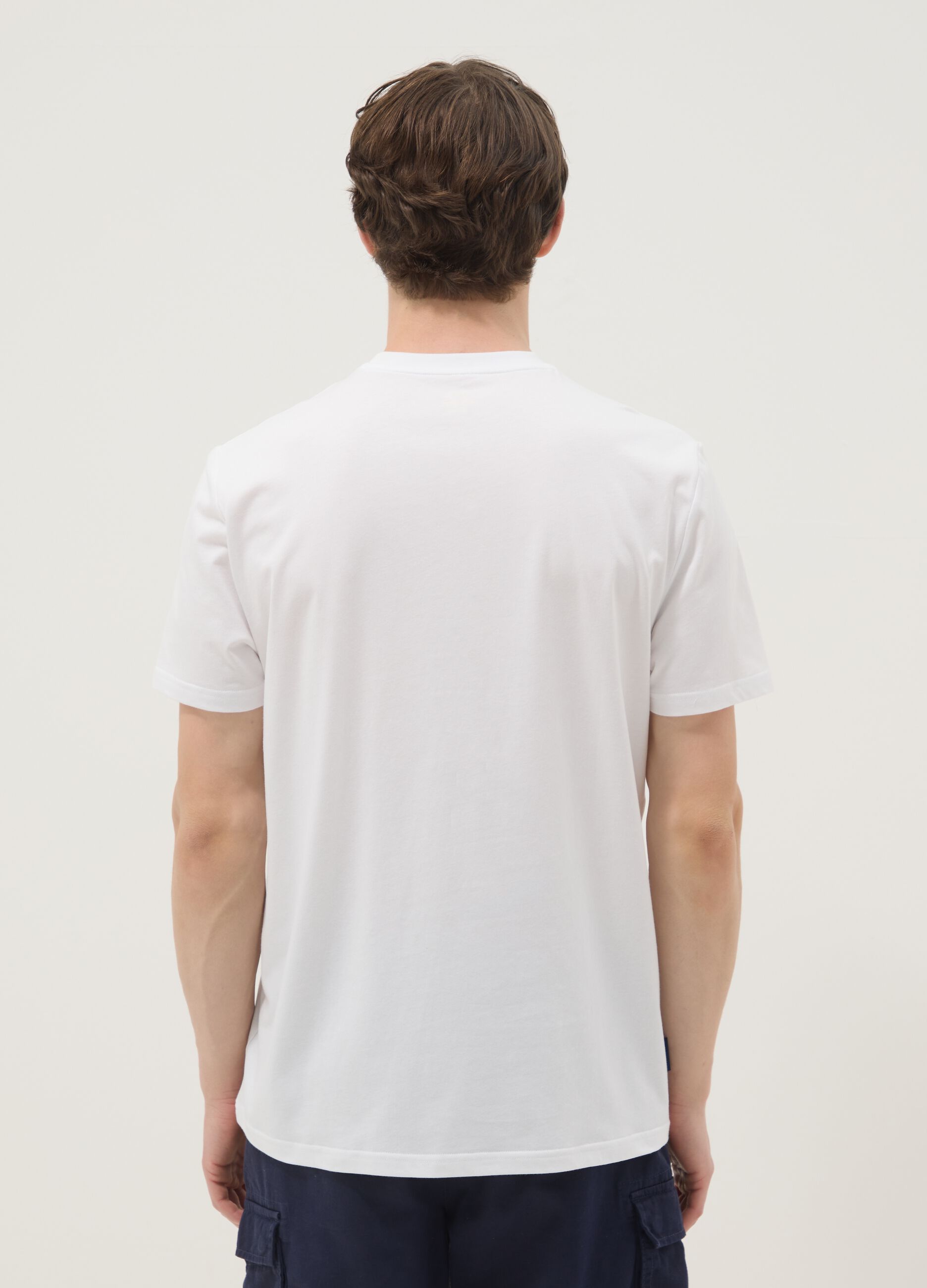 White pure cotton T-shirt with print, regular fit