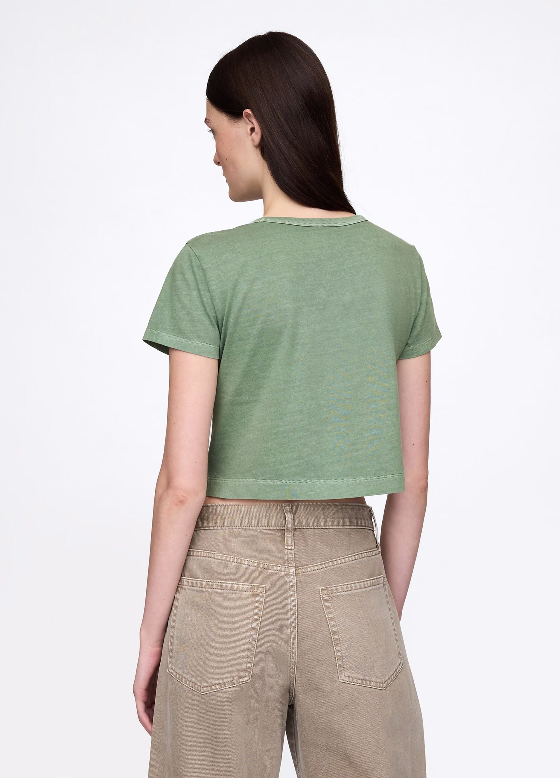 Green cropped T-shirt in cotton
