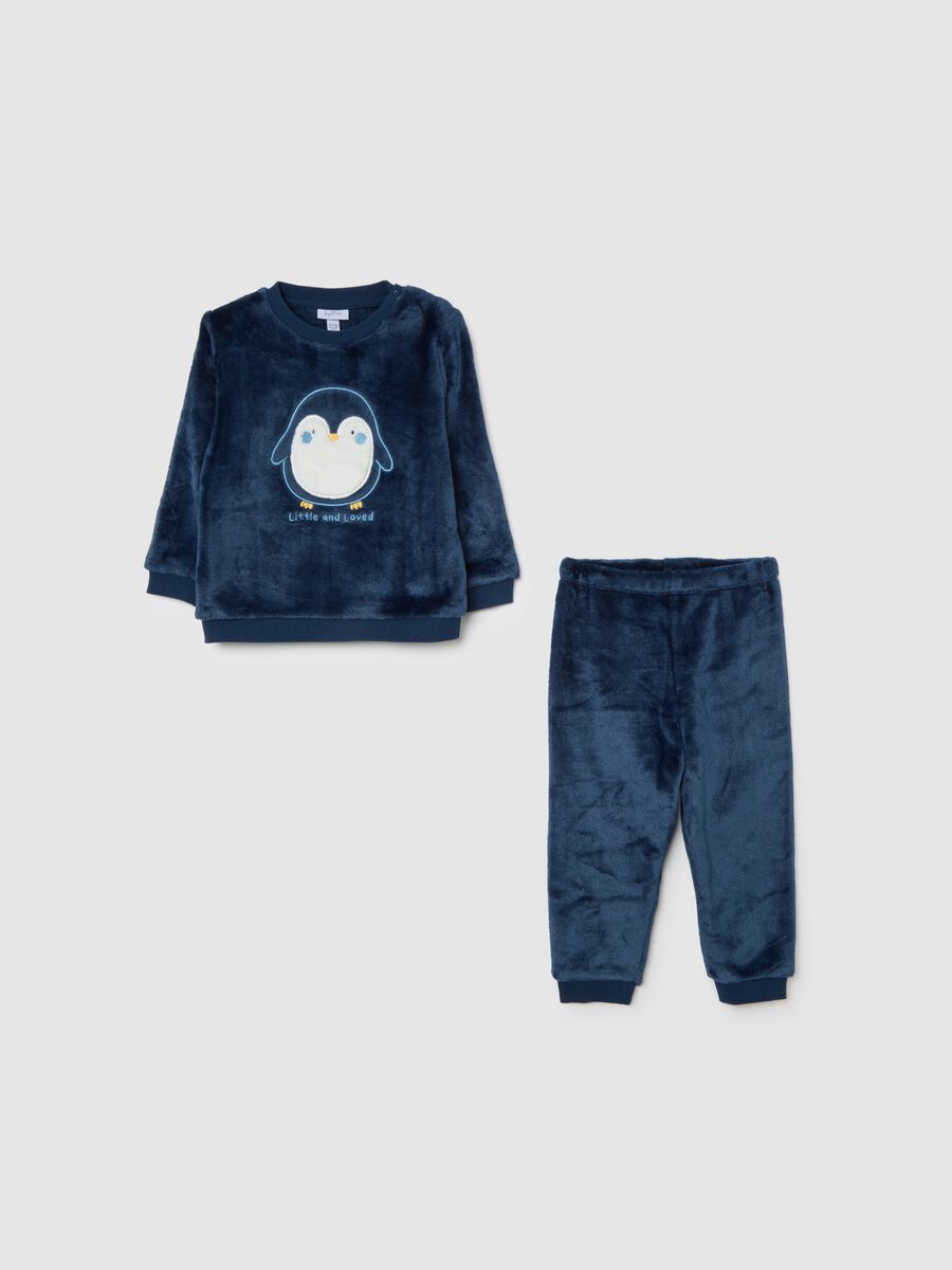 Pigiama blu da neonato con stampa pinguino regular fit_0